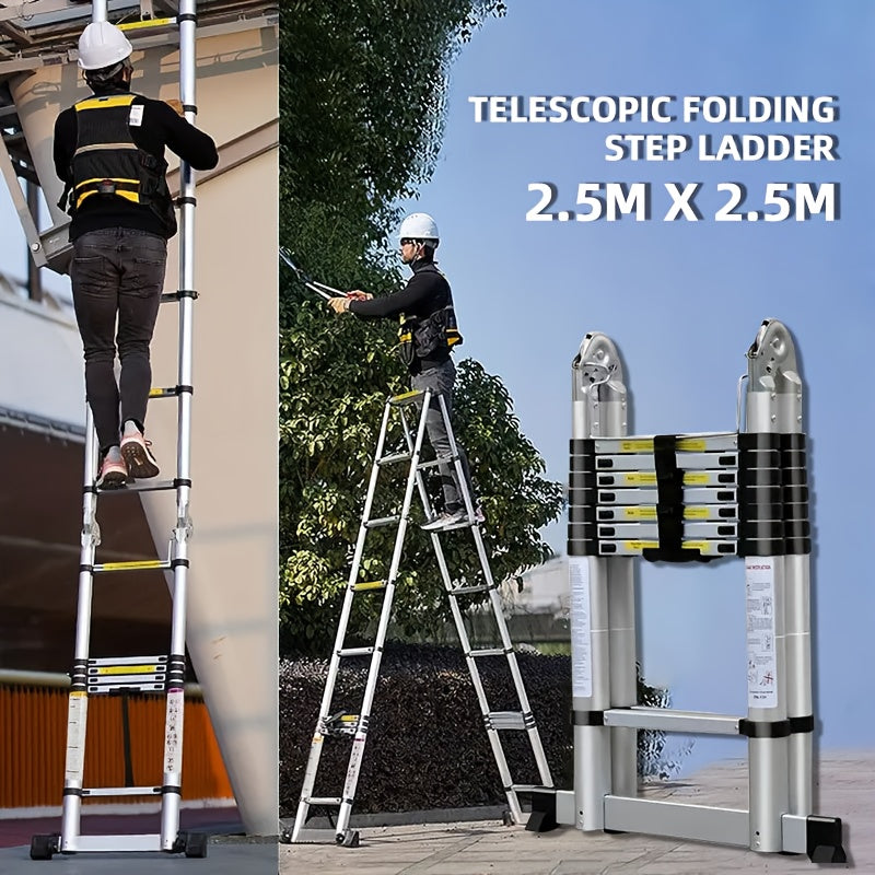 Schwere Edelstahl-Teleskop-Klappleiter - Tragbare, 5m(2.5m+2.5m) für Lagerung und Bau – Detailansicht 12