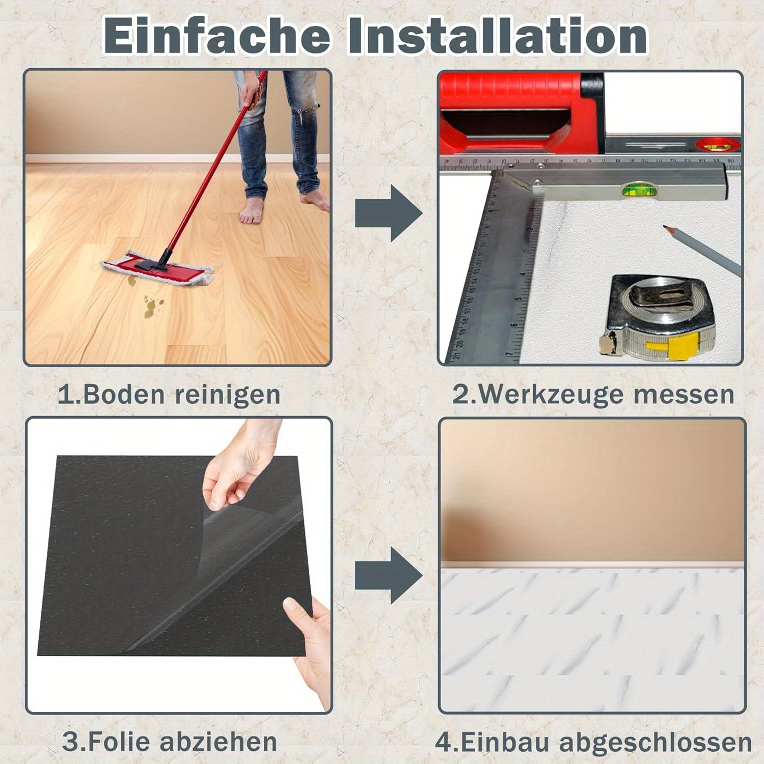 Selbstklebende PVC-Bodenfliesen - Vinylsockelleiste, 54 Stück für Küche und Essbereich – Detailansicht 17