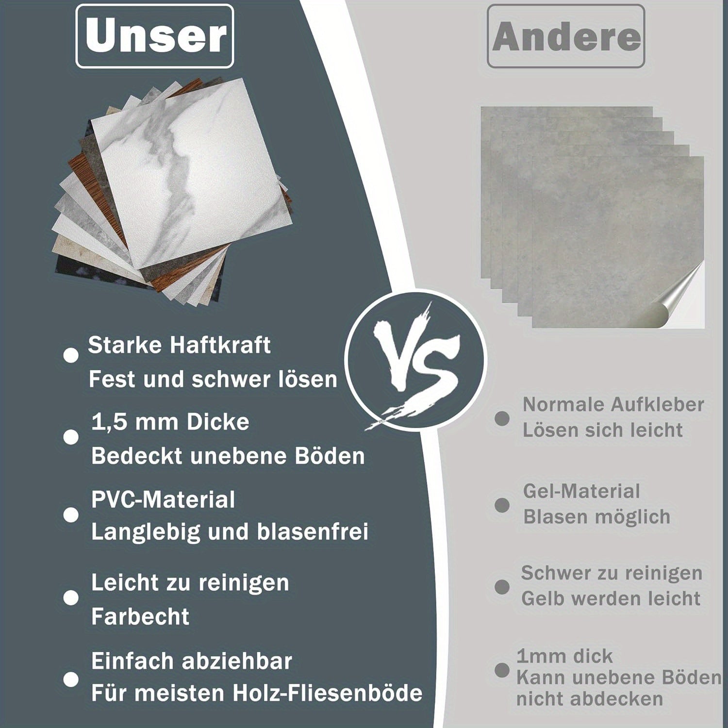 Selbstklebende PVC-Bodenfliesen - Vinylsockelleiste, 54 Stück für Küche und Essbereich – Detailansicht 18