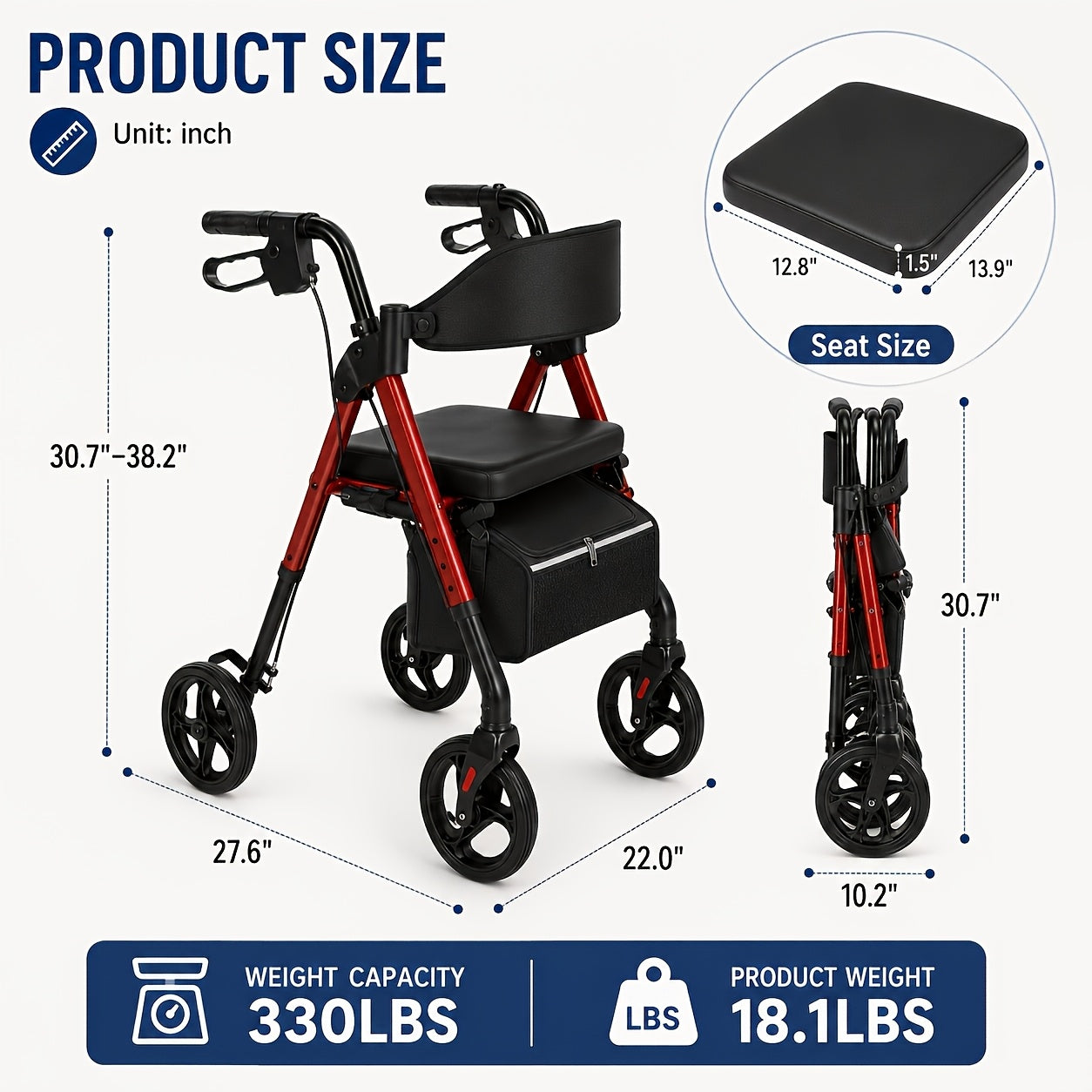 Senior Rollator Walker, Aluminium für Alltag und Zuhause – Hauptansicht