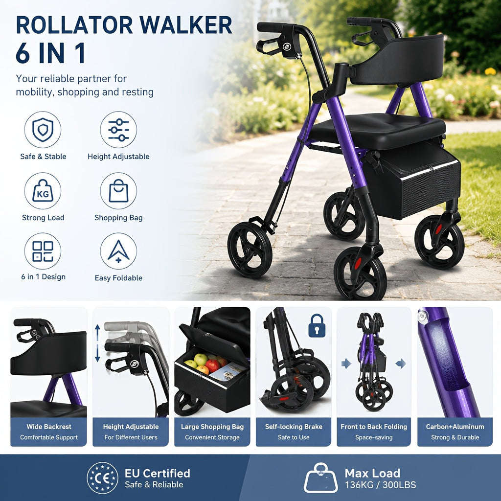 Senior Rollator Walker, Aluminium für Alltag und Zuhause – Detailansicht 15