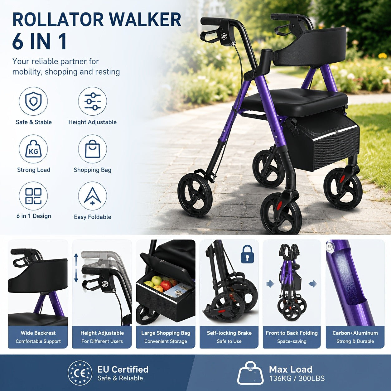 Senior Rollator Walker, Aluminium für Alltag und Zuhause – Detailansicht 15