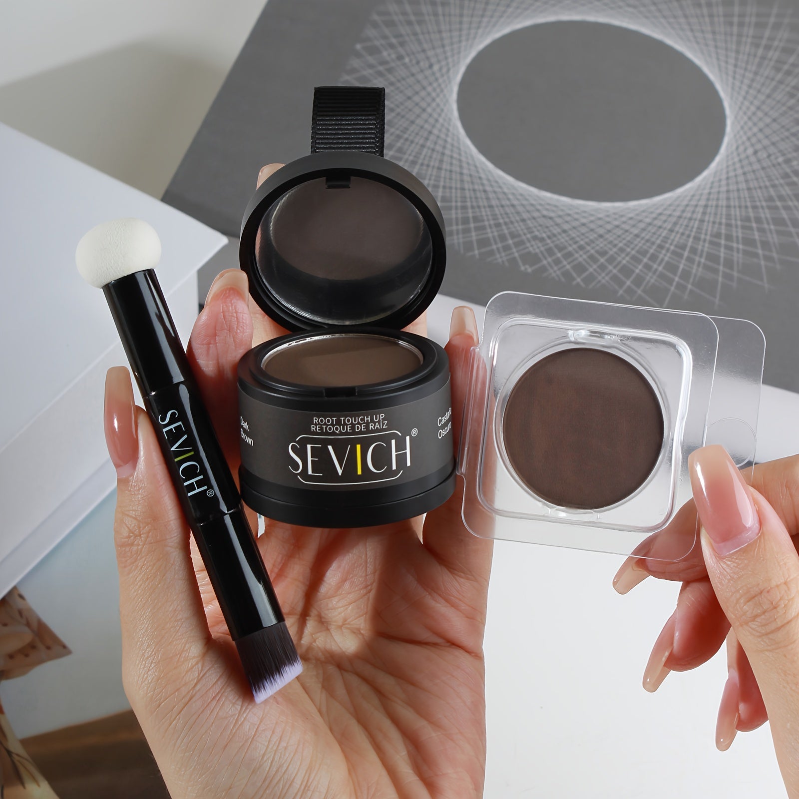 sevich Haaransatz-Puder-Set (Haarschatten-Puder, Normalpackung 4g + Nachfüllpackung 4g für Zuhause – Detailansicht 7