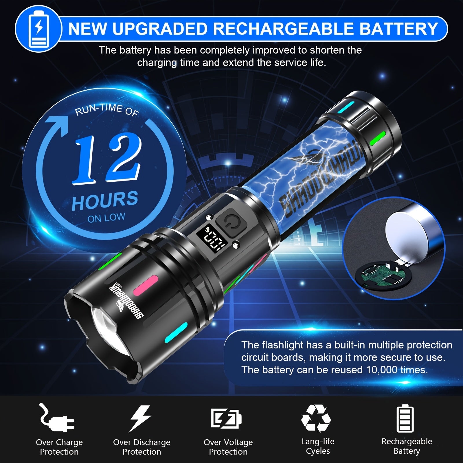 Shadowhawk Taschenlampe LED Wiederaufladbar, 5000mAh für Alltag und Notfälle im Freien – Detailansicht 8