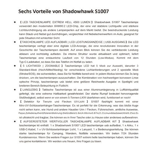 Shadowhawk Taschenlampe LED Wiederaufladbar, DE-S1007-2 für Notfälle im Freien – Detailansicht 10