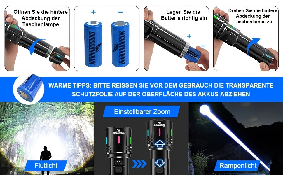 Shadowhawk Taschenlampe LED Wiederaufladbar, DE-S1007-2 für Notfälle im Freien – Detailansicht 11