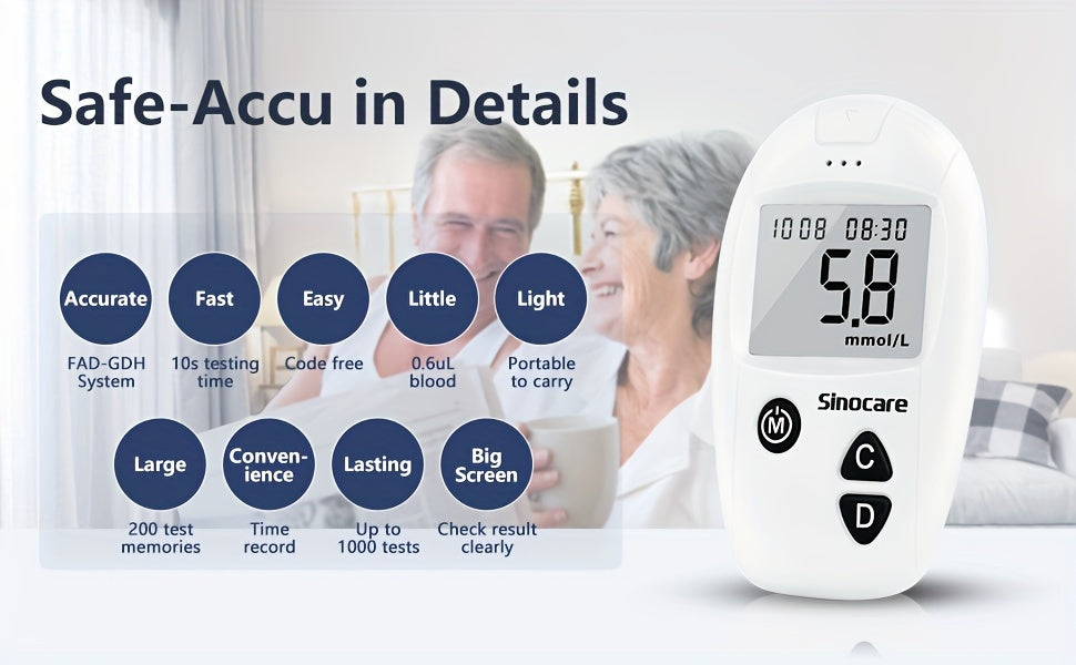 Sinocare Safe-Accu Blutzuckermessgerät-Set für Fahrzeug und unterwegs – Detailansicht 3