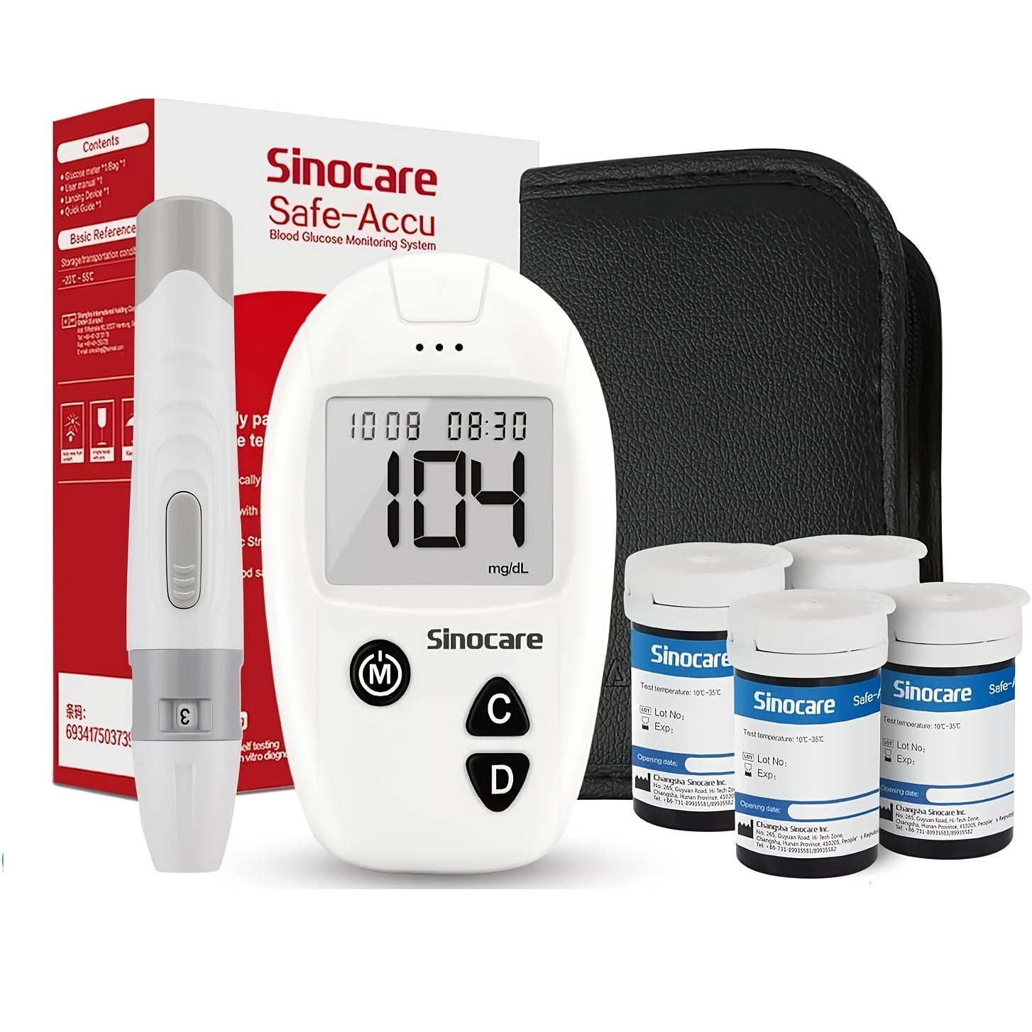 Sinocare Safe-Accu Blutzuckermessgerät-Set für Fahrzeug und unterwegs – Detailansicht 7