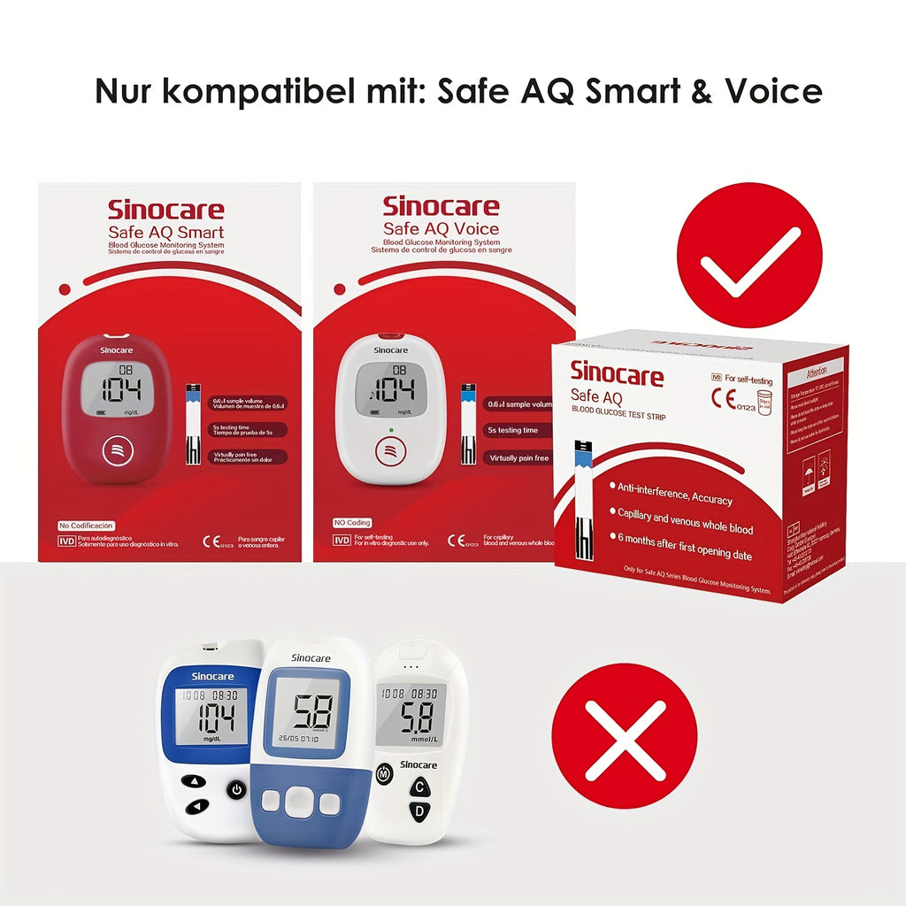 Sinocare Safe AQ Blutzuckerteststreifen* für Fahrzeug und unterwegs – Hauptansicht