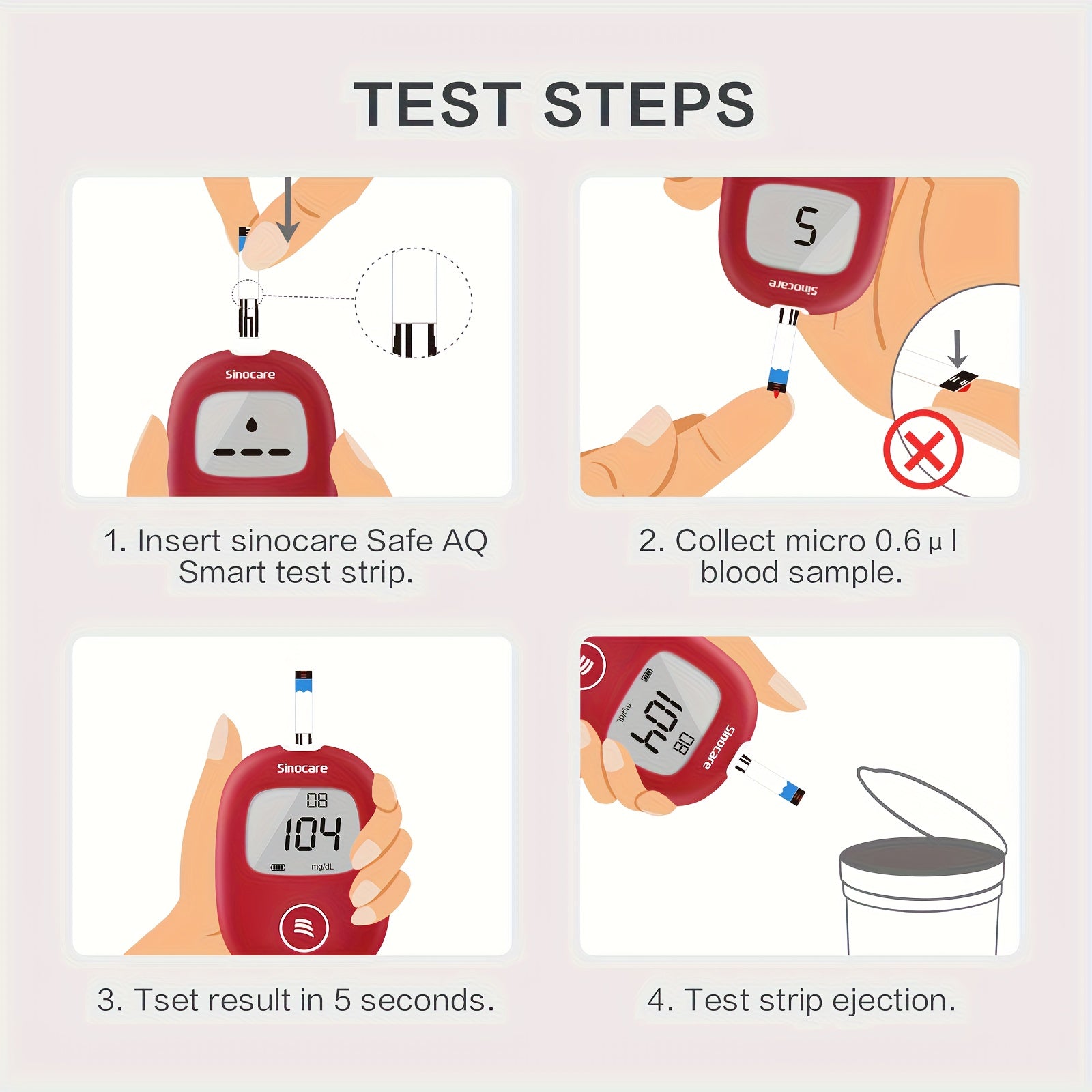 Sinocare Safe AQ Blutzuckerteststreifen* für Fahrzeug und unterwegs – Detailansicht 3