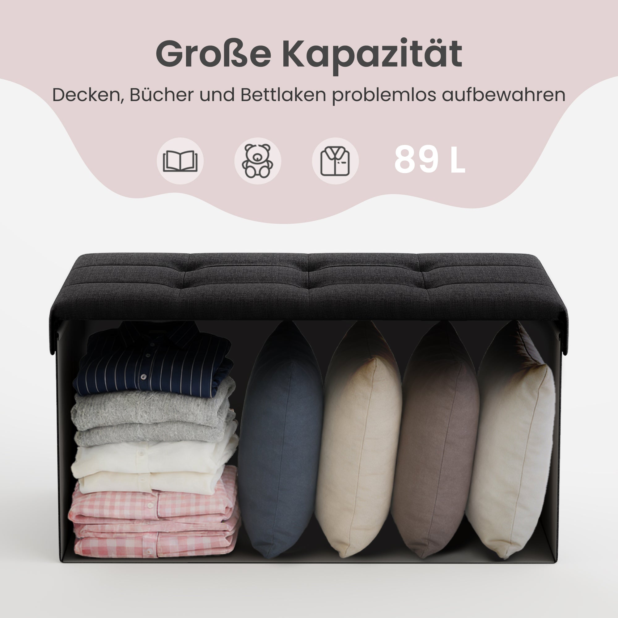 Sitzbank, Tintenschwarz für Schlafzimmer und Bett – Detailansicht 3
