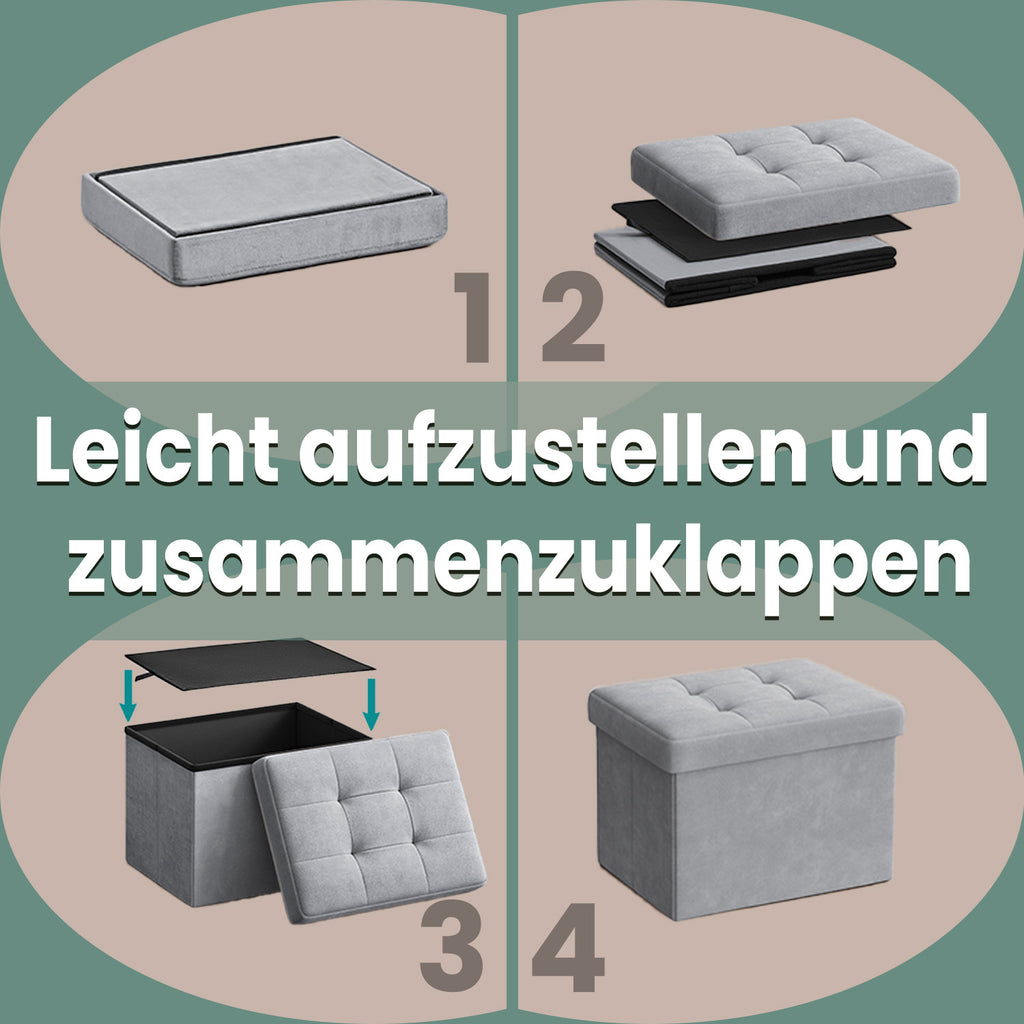 Sitzhocker mit Stauraum, Samt für Eingangsbereich und Alltag – Detailansicht 9