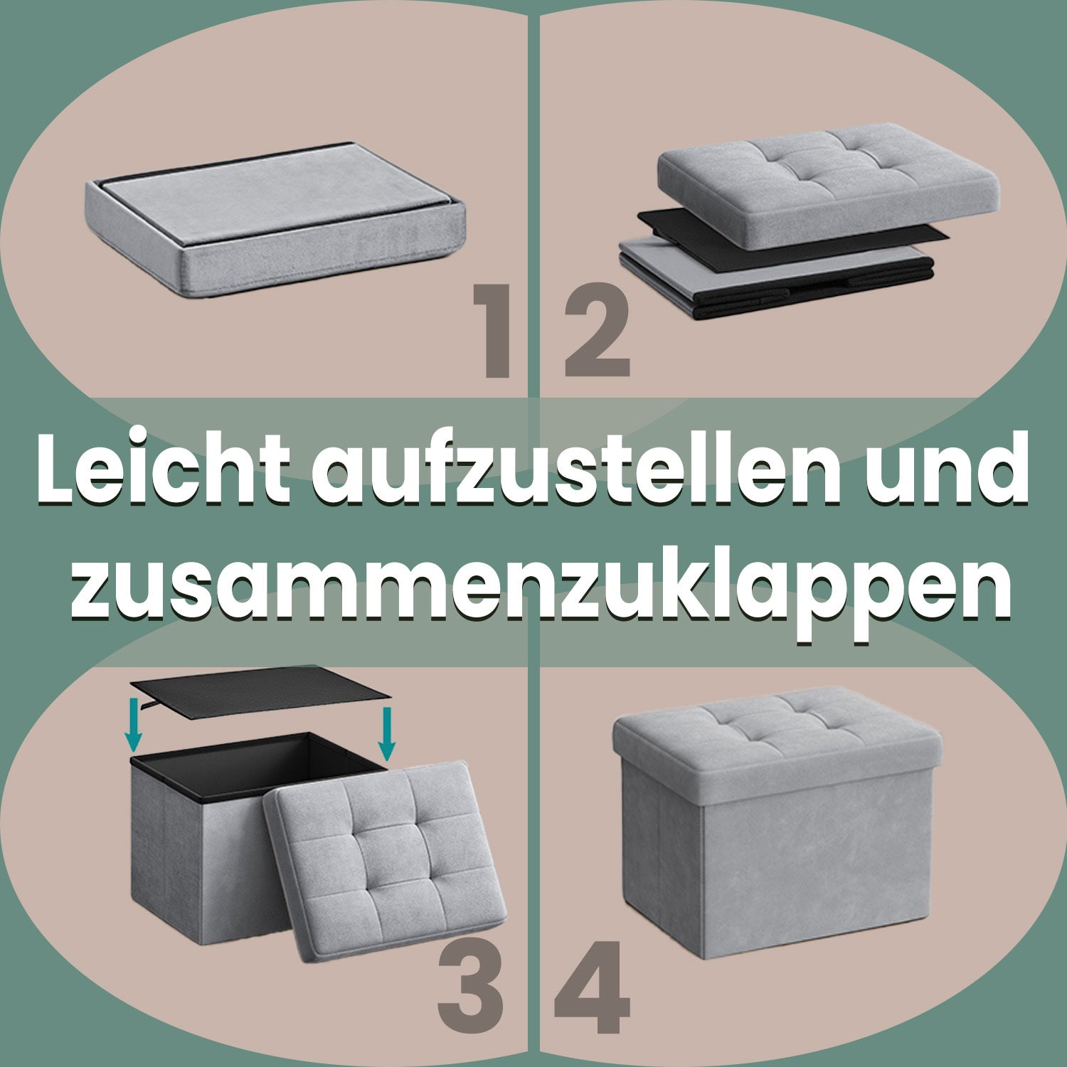 Sitzhocker mit Stauraum, Samt für Eingangsbereich und Alltag – Detailansicht 9