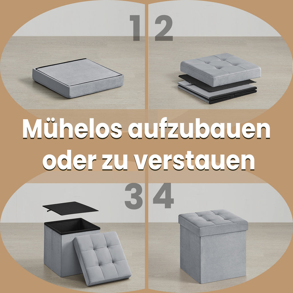 Sitzhocker mit Stauraum, Samt für Eingangsbereich und Alltag – Detailansicht 19