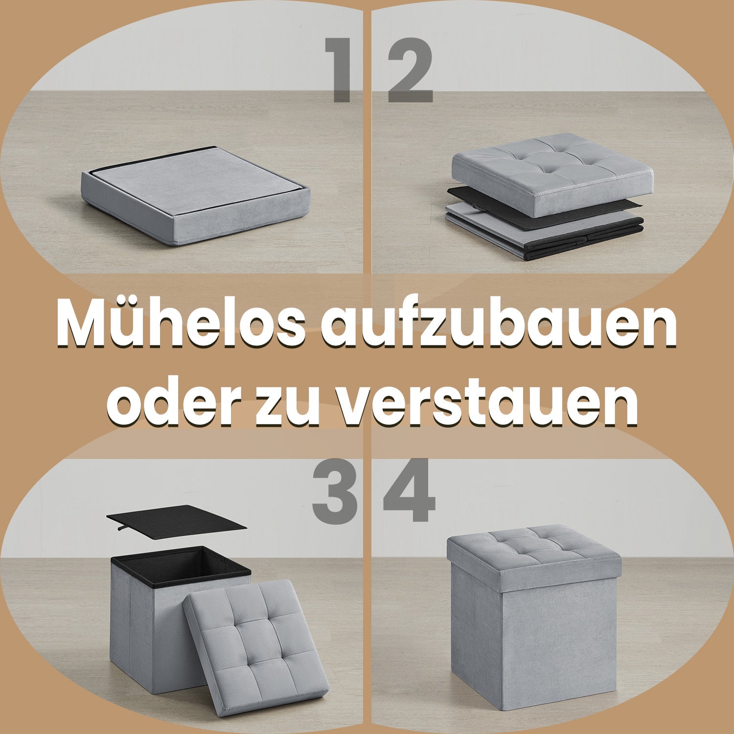 Sitzhocker mit Stauraum, Samt für Eingangsbereich und Alltag – Detailansicht 19