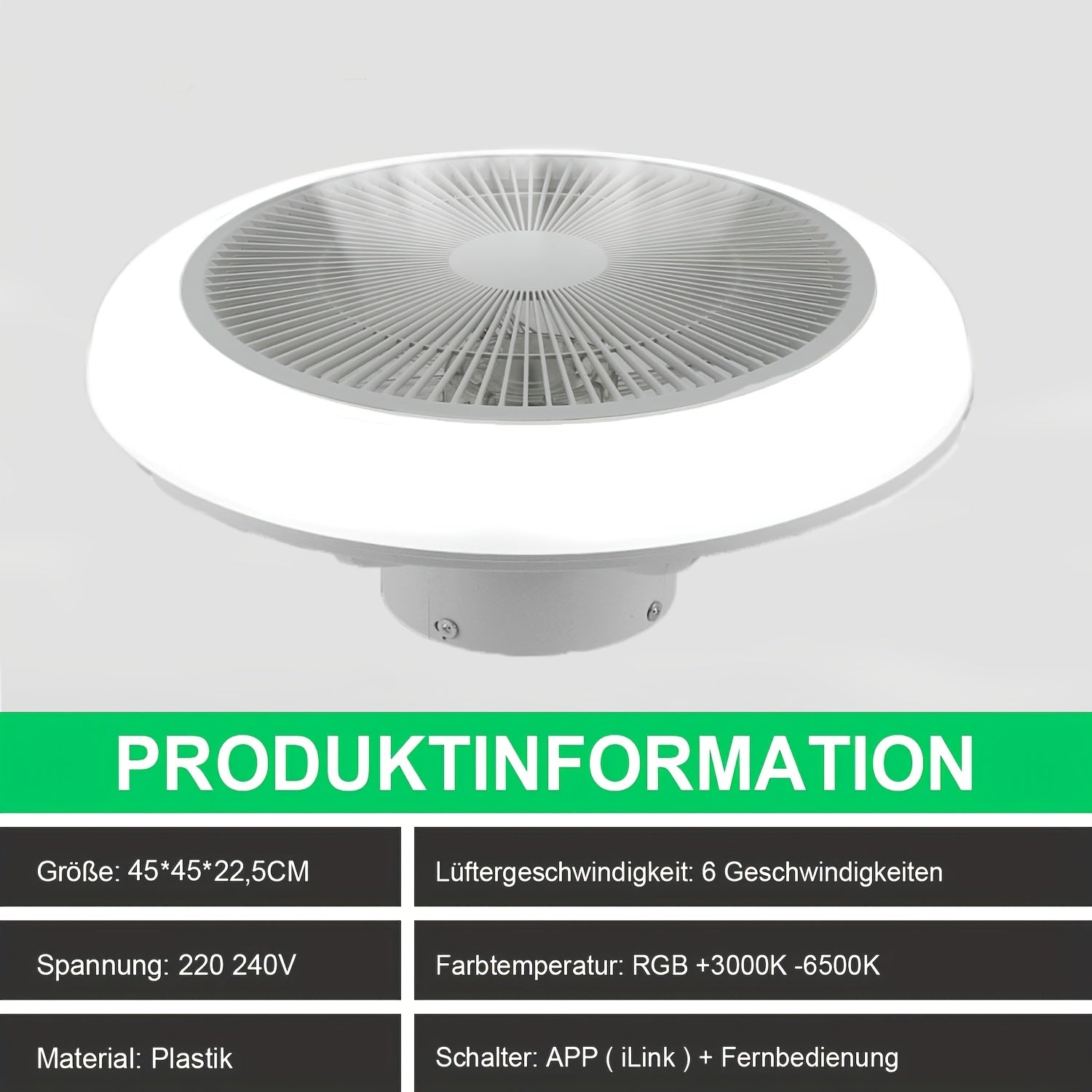 Smart Deckenventilator, weiß+ für Küche und Essbereich – Hauptansicht