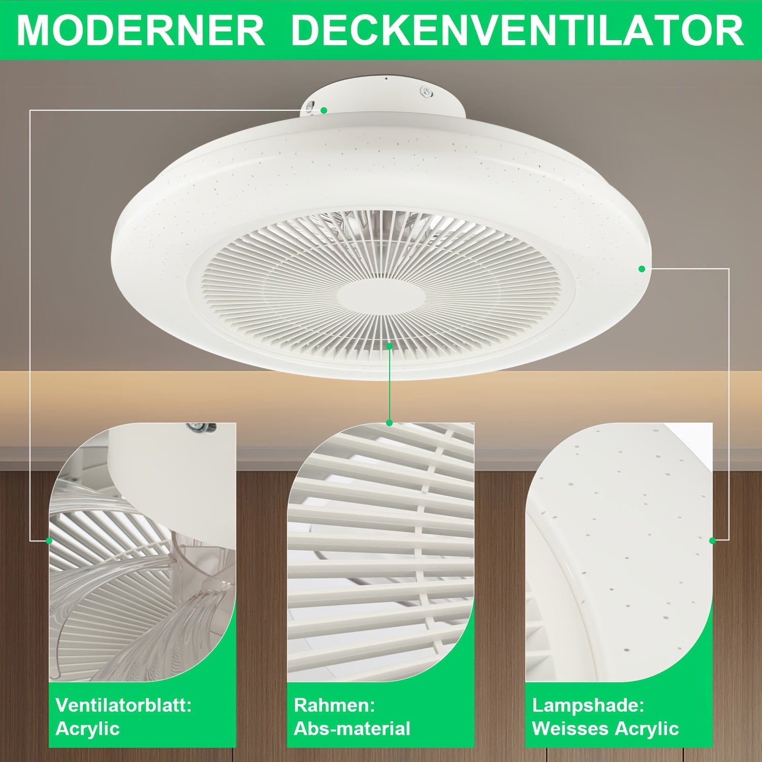 Smart Deckenventilator, weiß+ für Küche und Essbereich – Detailansicht 11