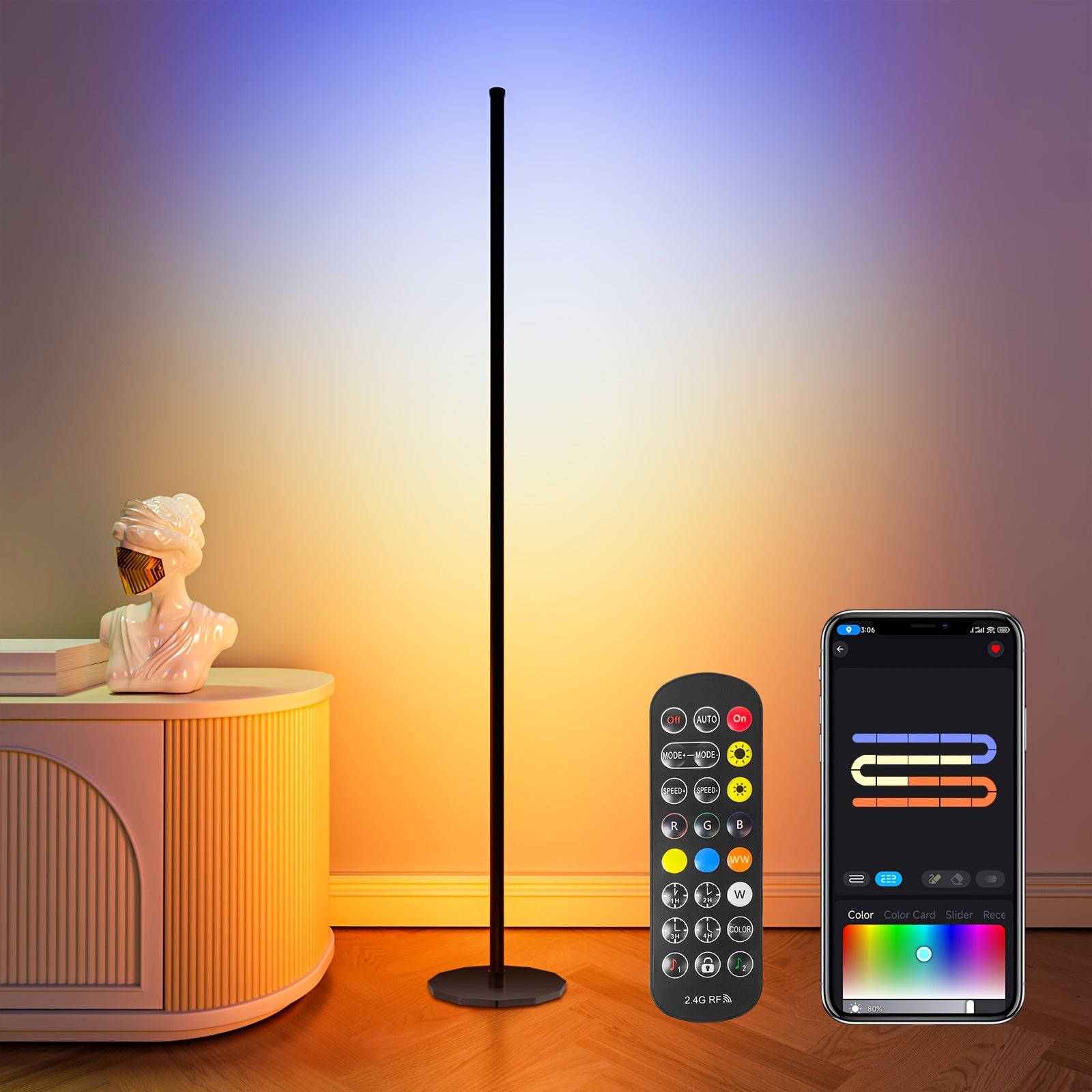 Smart RGB+ICW LED Stehlampe, LED-Beleuchtung für Schlafzimmer und Bett – Detailansicht 3