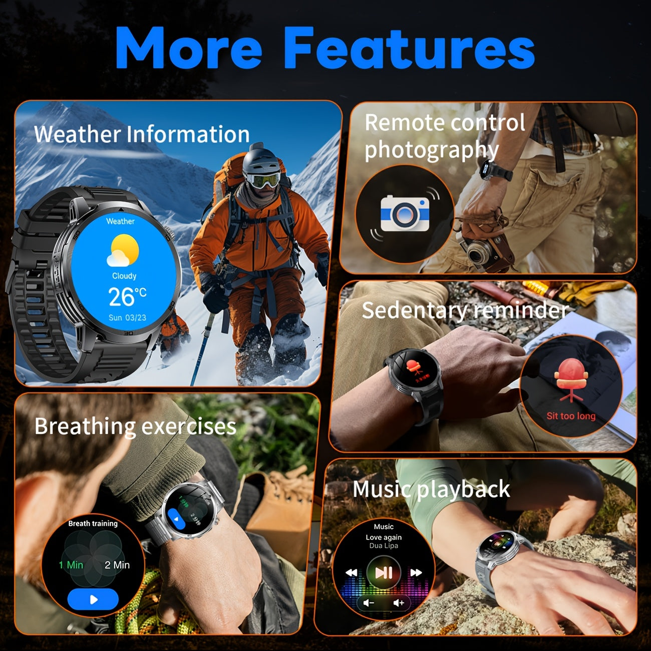 Smartwatch, 1000 mAh für Herren mit kabellosem Anruf und iPhone – Detailansicht 3