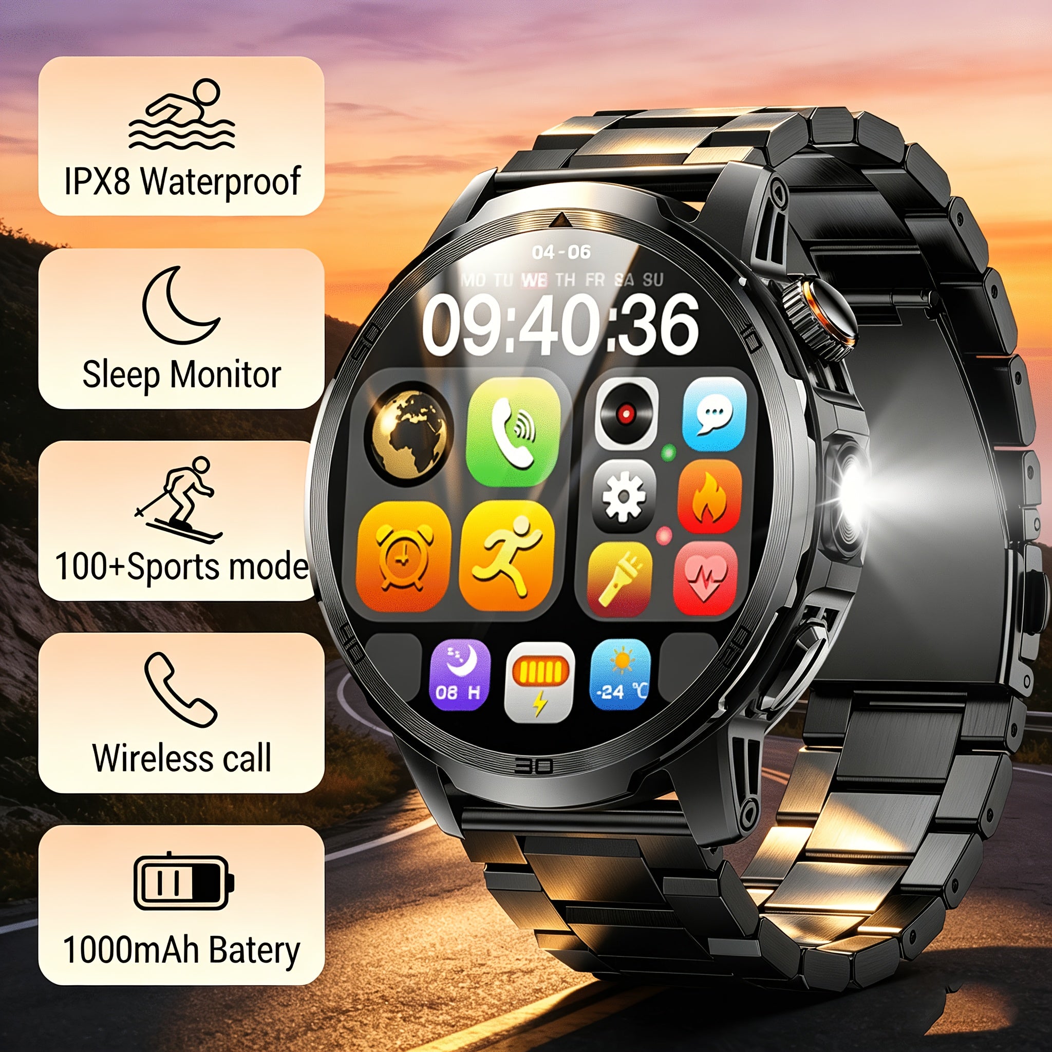 Smartwatch, 1000 mAh für Herren mit kabellosem Anruf und iPhone – Detailansicht 5
