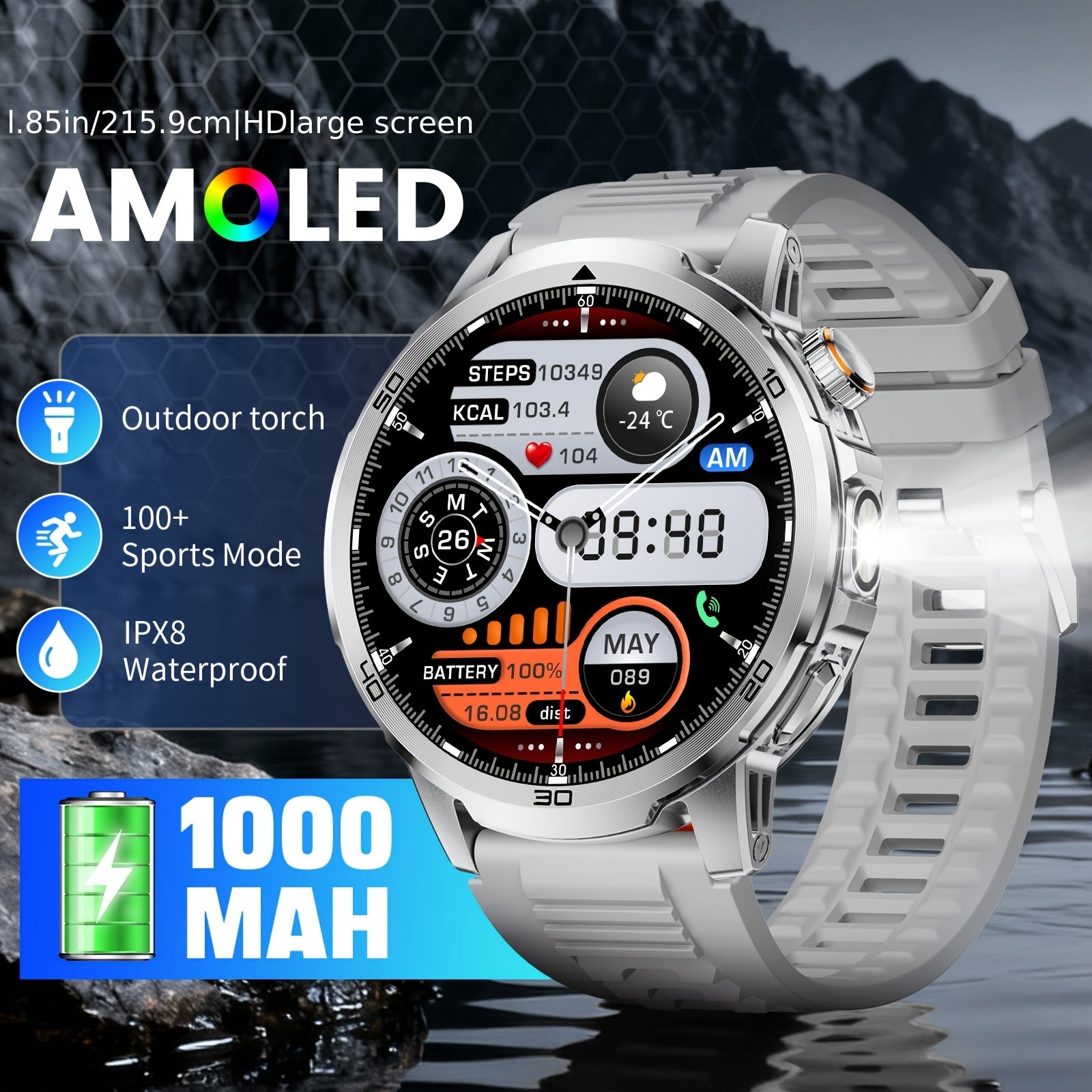 Smartwatch, 1000mAh für Android und iOS – Detailansicht 6