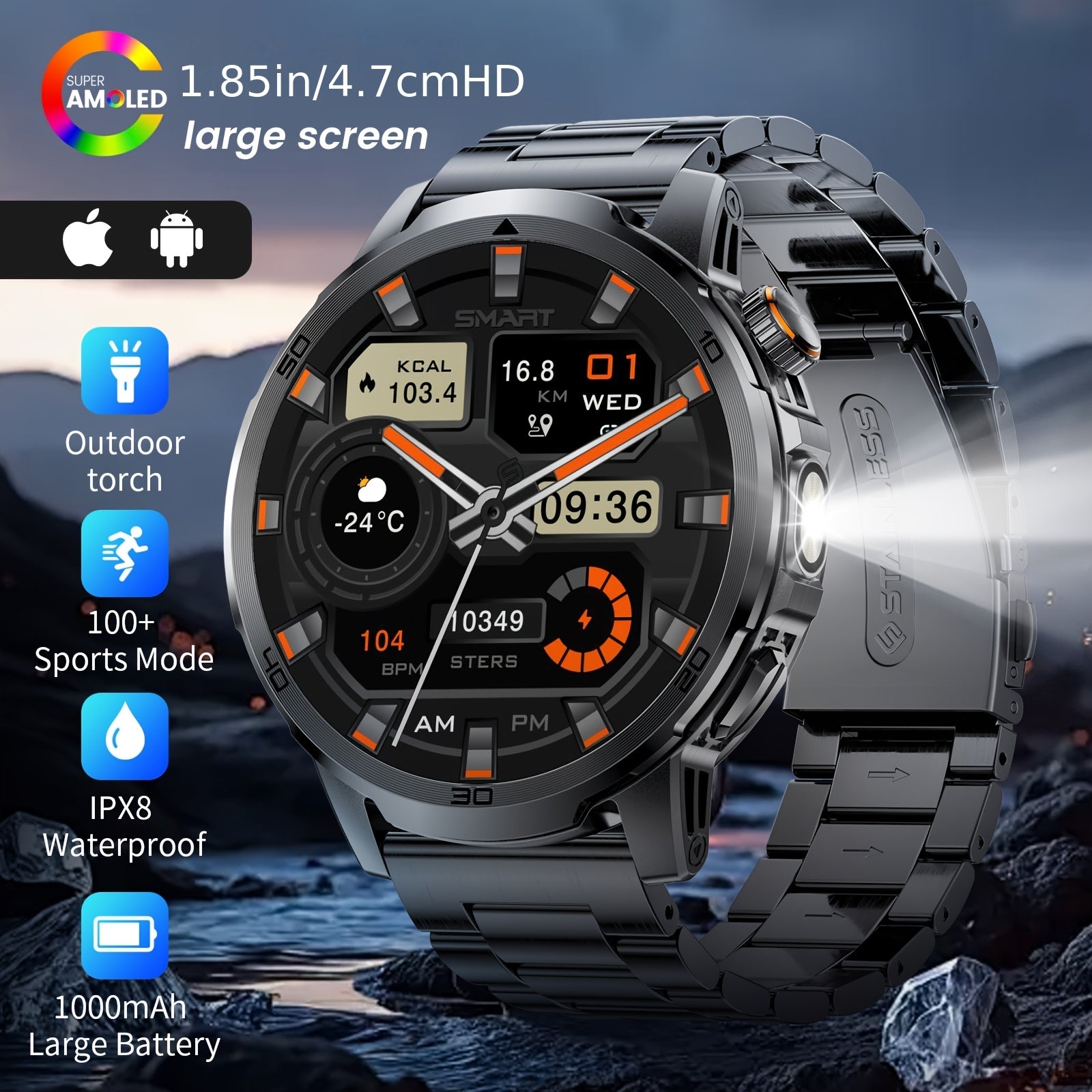 Smartwatch, 1000mAh für Android und iOS – Detailansicht 13