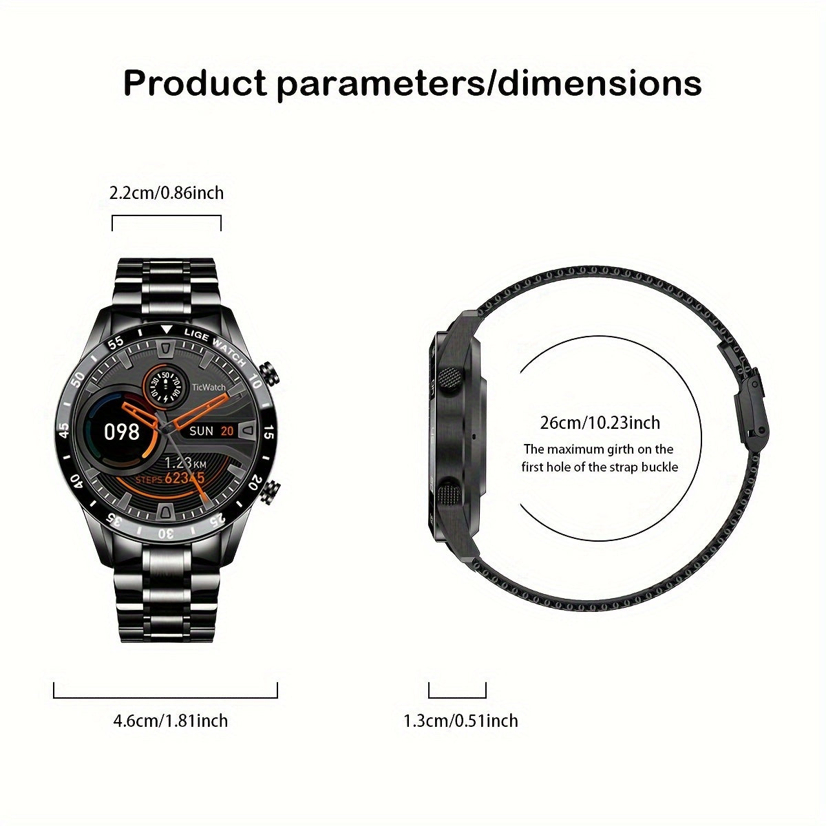 Smartwatch, 3,53 cm für Android iPhone und Männer – Detailansicht 8