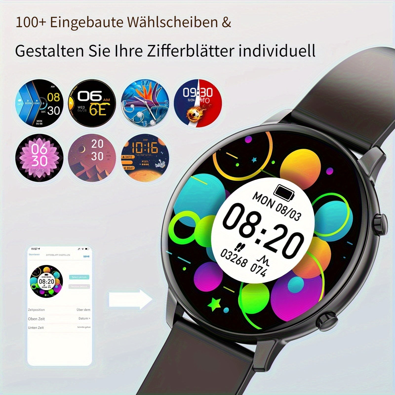 Smartwatch, 3,53 cm für Damen und Herren – Detailansicht 4