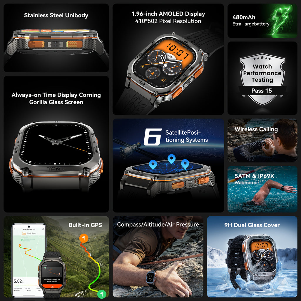 Smartwatch, 3,63cm für Männer Barometer Höhenmesser Kompass 6 und Alltag – Detailansicht 4