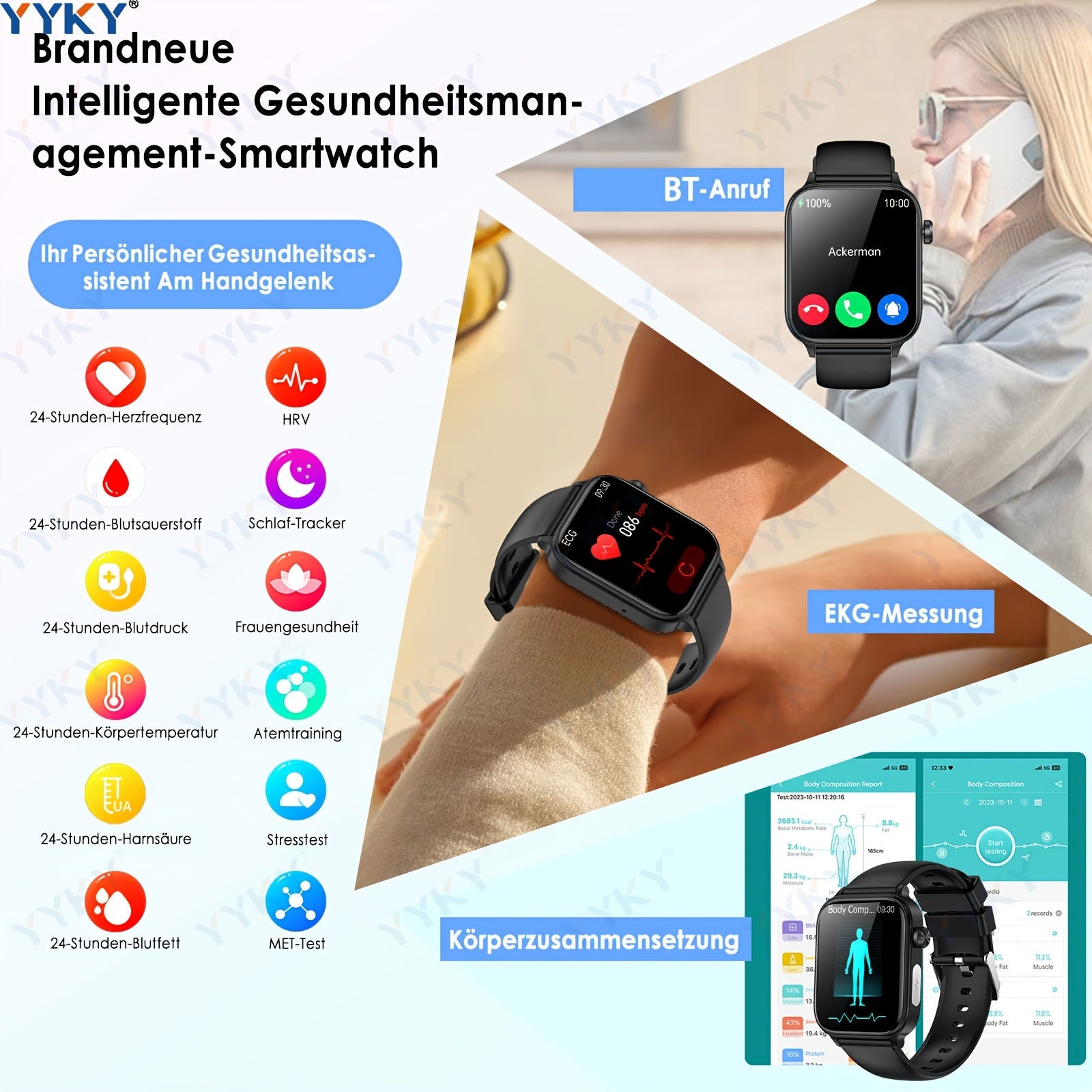 Smartwatch, 4,98cm für Android und iO – Detailansicht 7