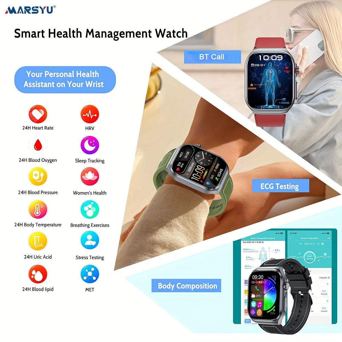 Smartwatch, 5,18 cm für Android und IOS – Detailansicht 12
