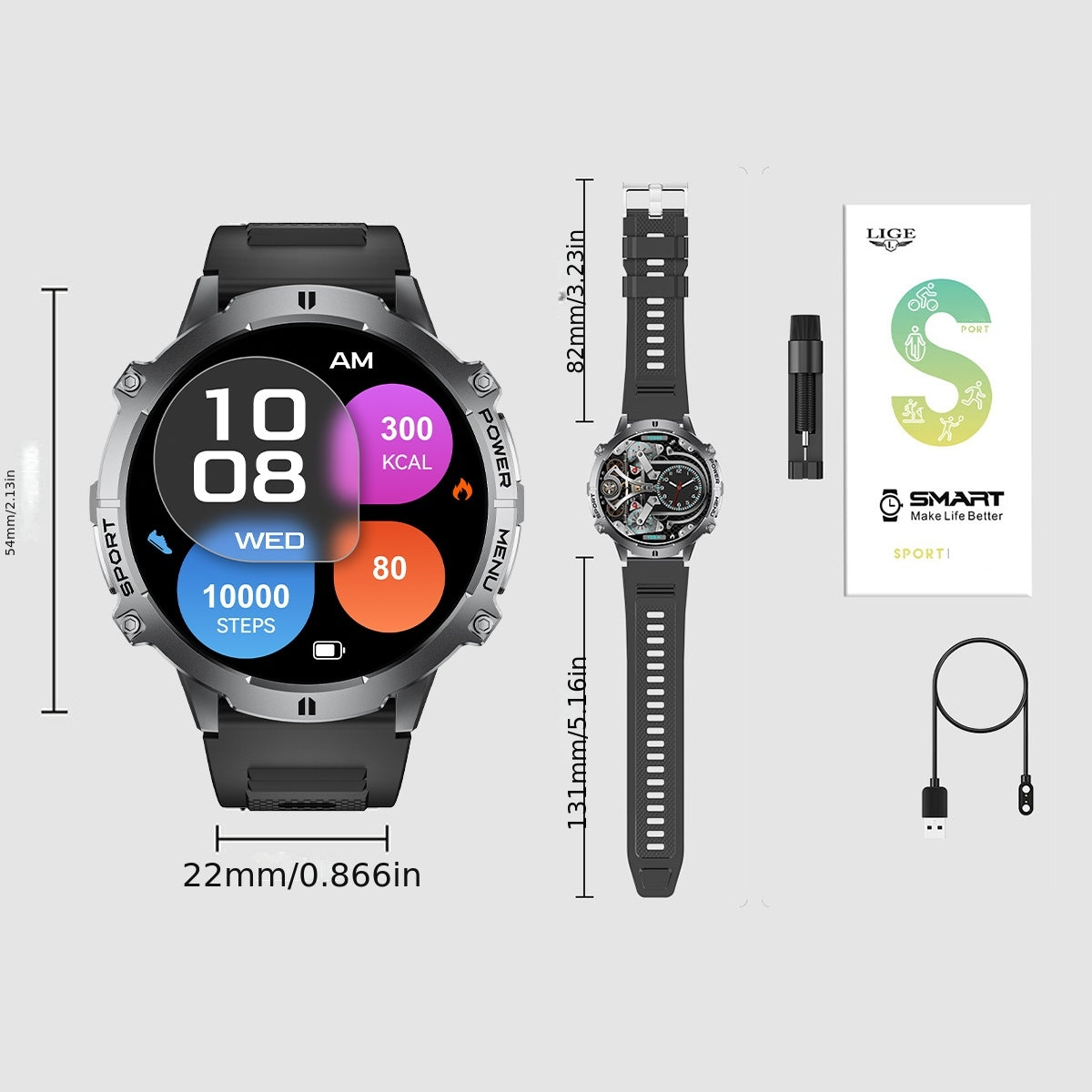 Smartwatch, 900mAh für über 100 Sportmodi und Android – Detailansicht 2