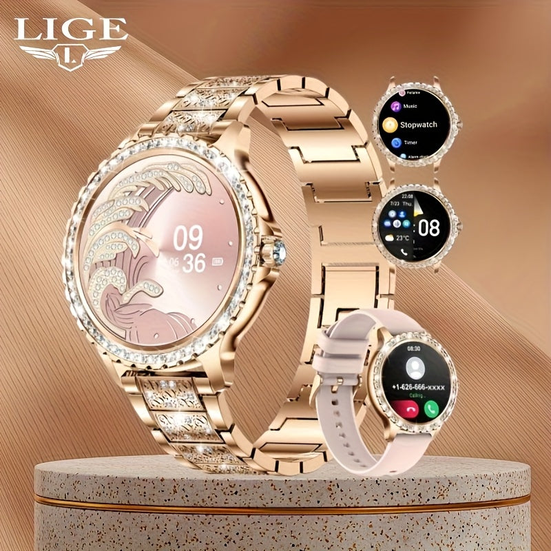 Smartwatch, Golden für Damen 1 und iPhone Android – Hauptansicht