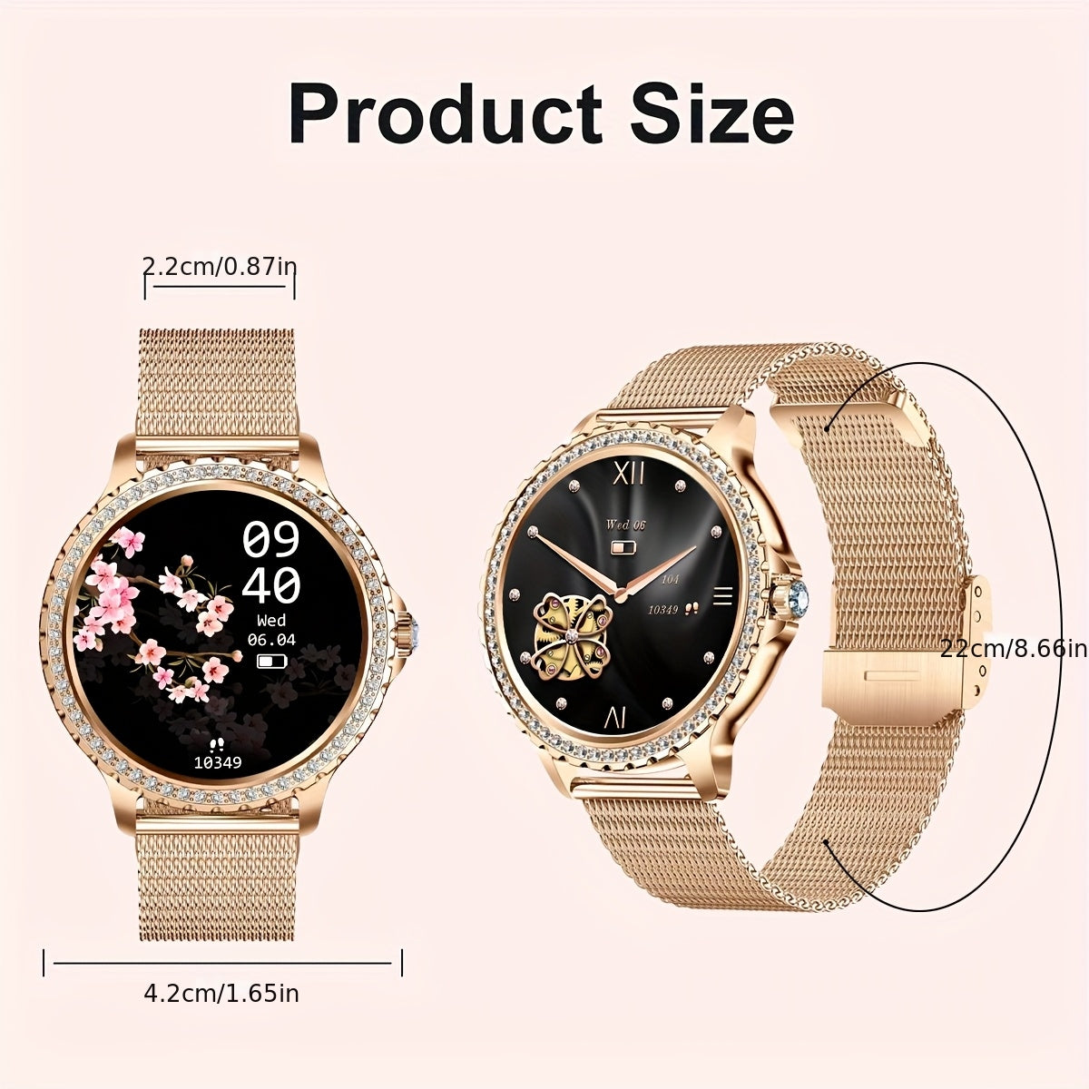 Smartwatch, Golden für Damen 1 und iPhone Android – Detailansicht 2