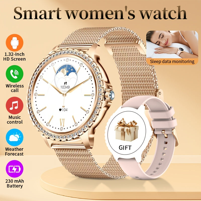 Smartwatch, Golden für Damen 1 und iPhone Android – Detailansicht 6