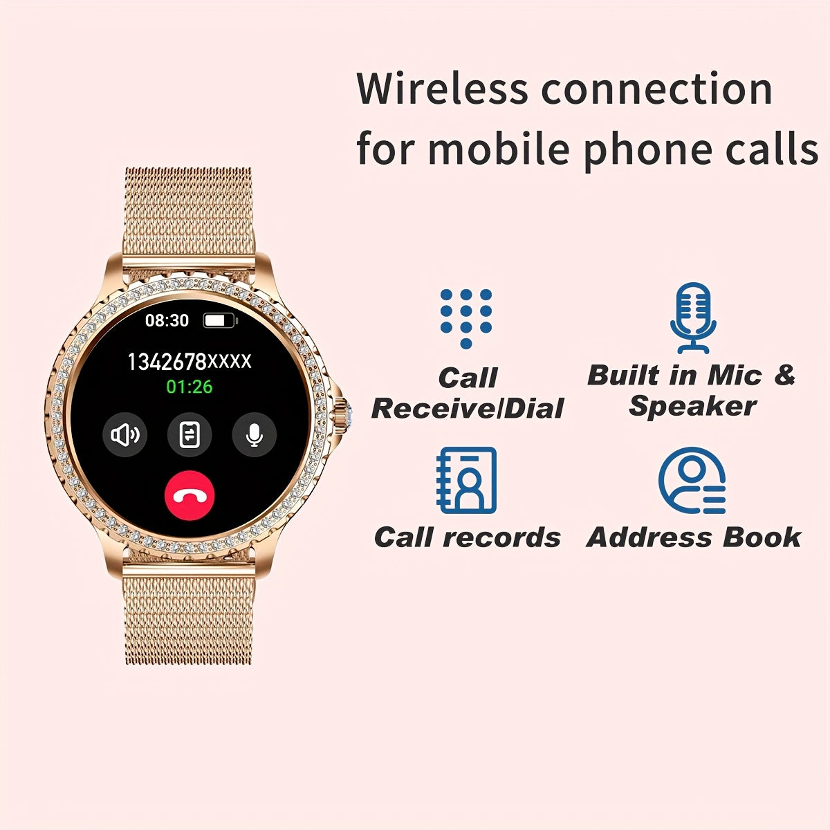 Smartwatch, Golden für Damen 1 und iPhone Android – Detailansicht 9