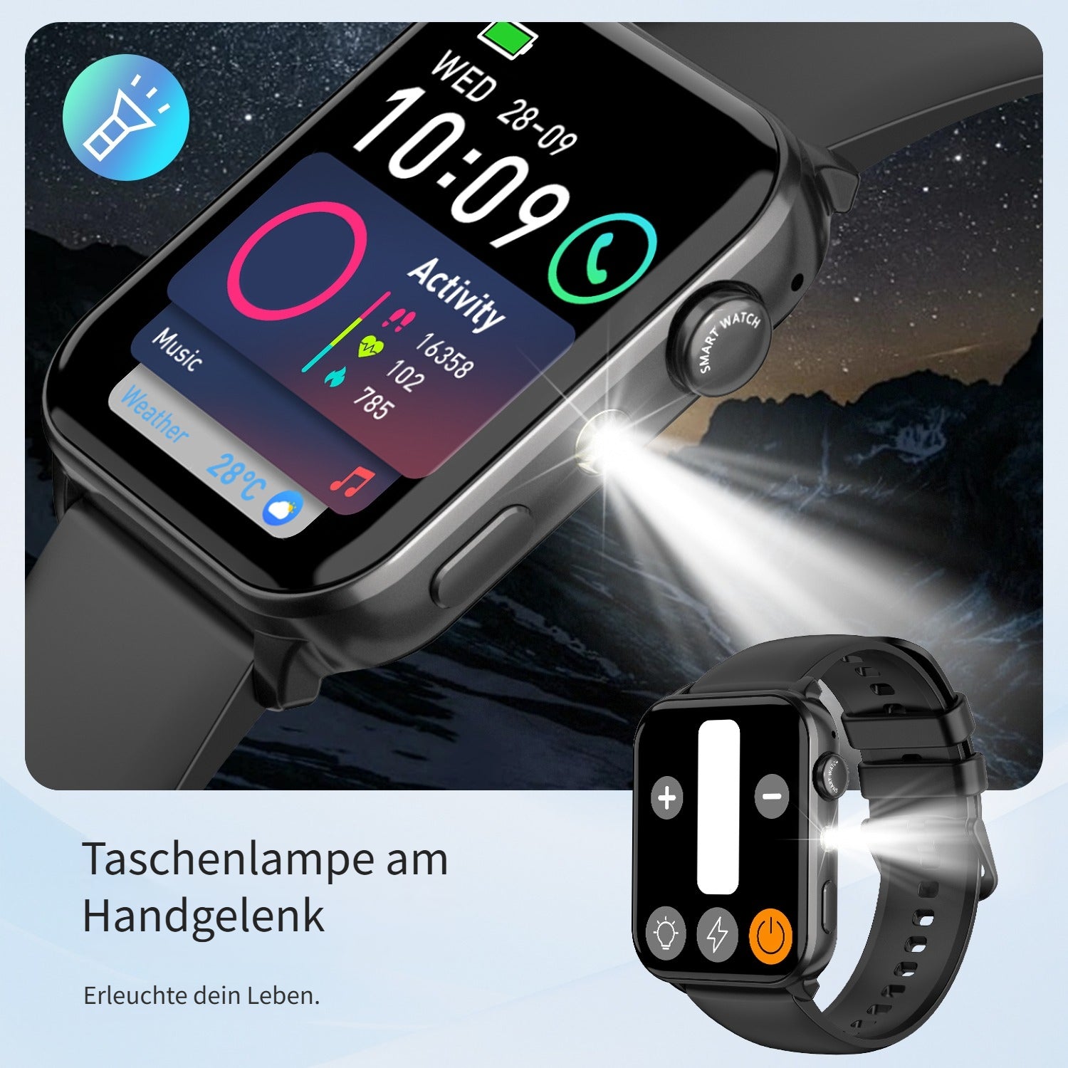 Smartwatch, LED-Beleuchtung für Damen Herren und Alltag – Hauptansicht