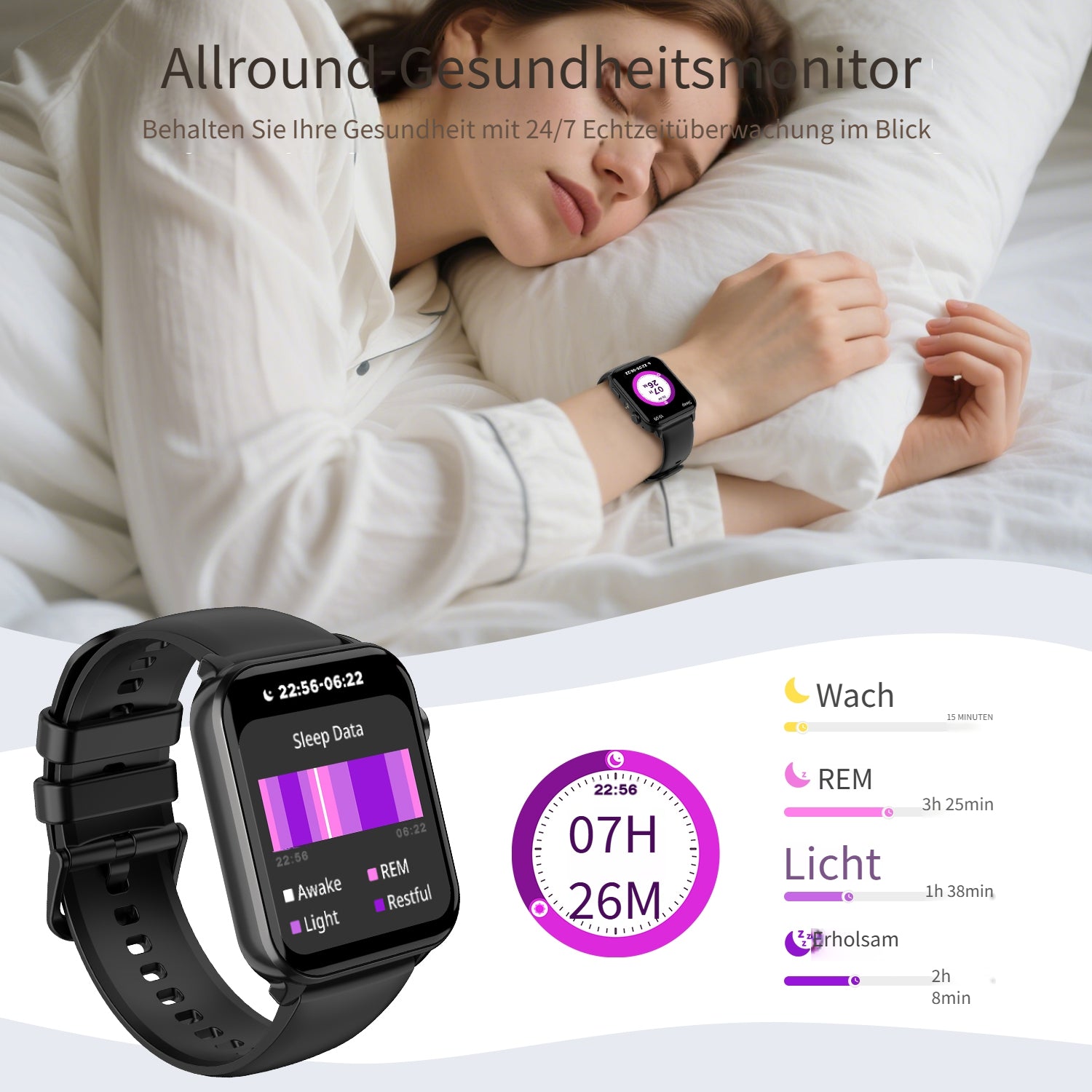 Smartwatch, LED-Beleuchtung für Damen Herren und Alltag – Detailansicht 4