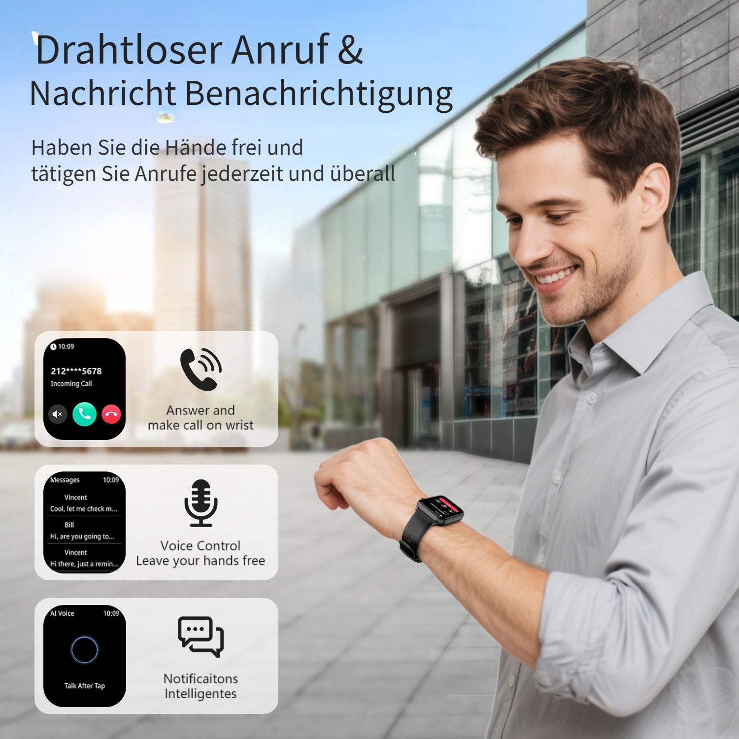 Smartwatch, LED-Beleuchtung für Damen Herren und Alltag – Detailansicht 6