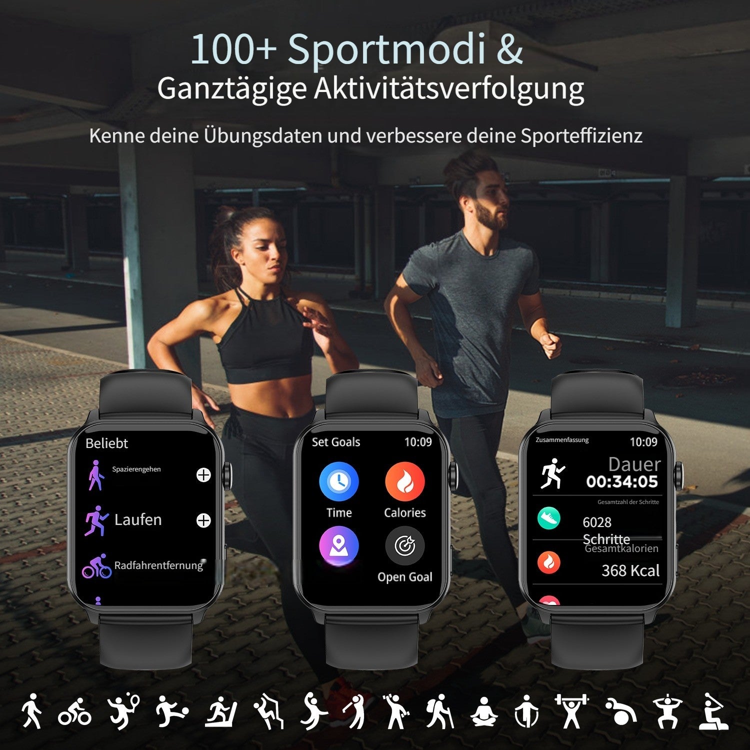 Smartwatch, LED-Beleuchtung für Damen Herren und Alltag – Detailansicht 12