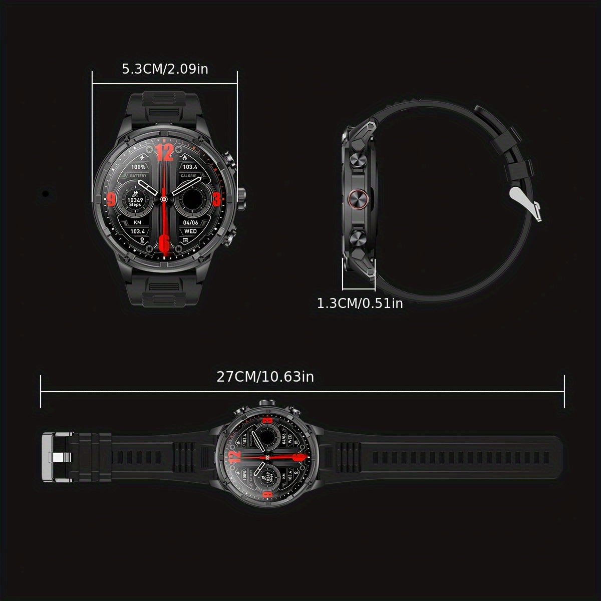 Smartwatch, LED-Beleuchtung für iPhone Android und Männer mit drahtlosem Telefonieren – Hauptansicht