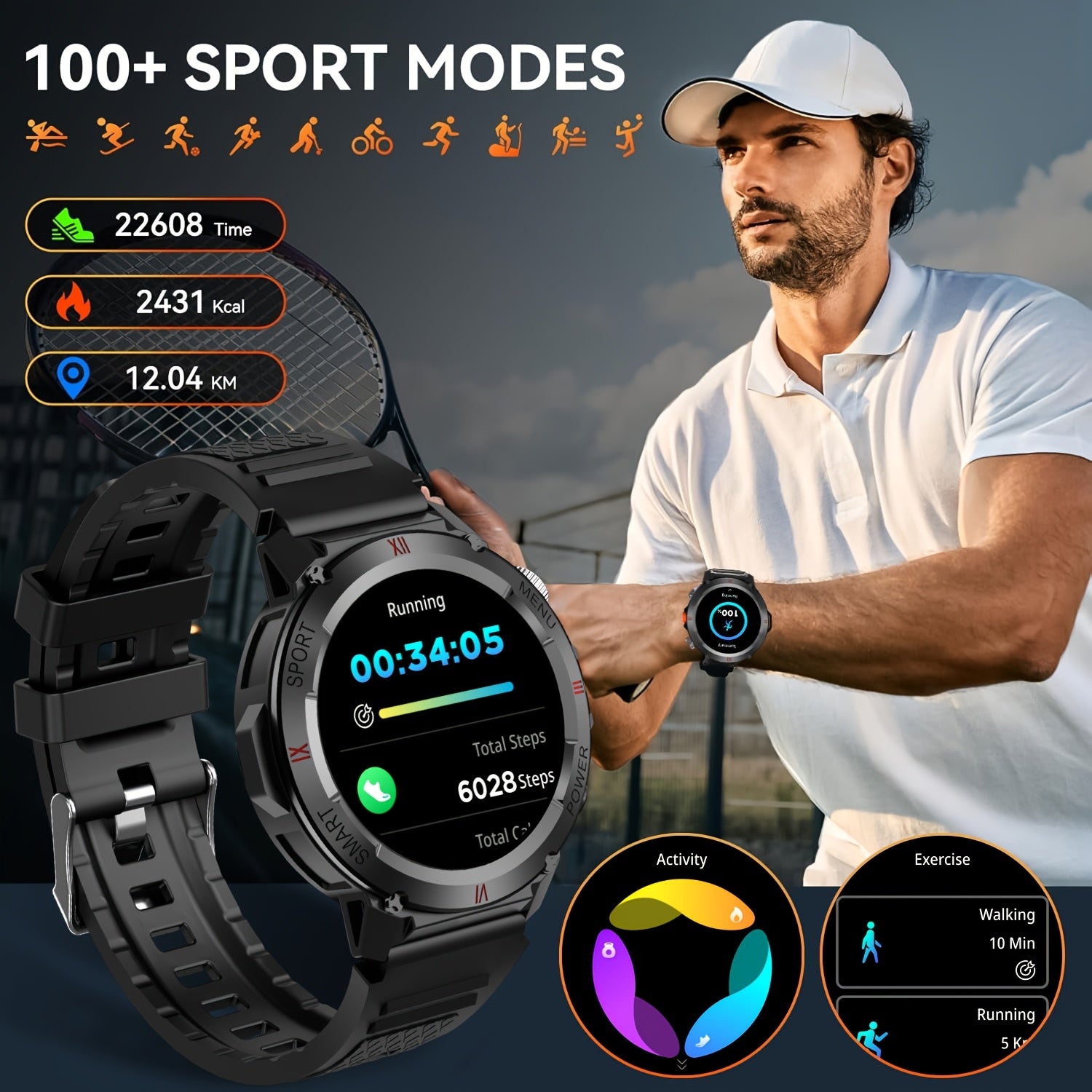 Smartwatch, LED-Beleuchtung für Outdoor-Liebhaber und Alltag – Detailansicht 7