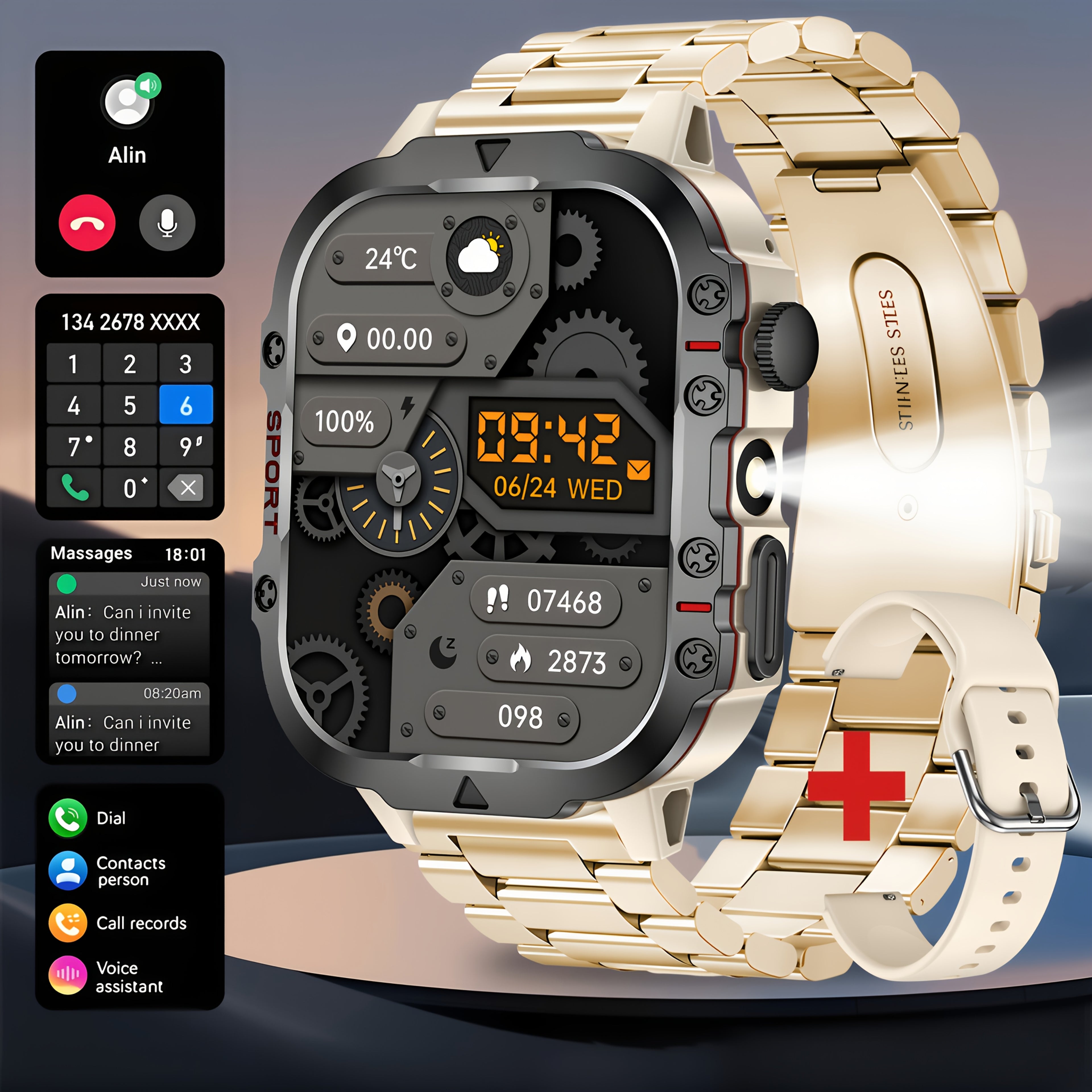 Smartwatch, Schwarz Drei Stahl für Männer Frauen und Alltag – Detailansicht 4