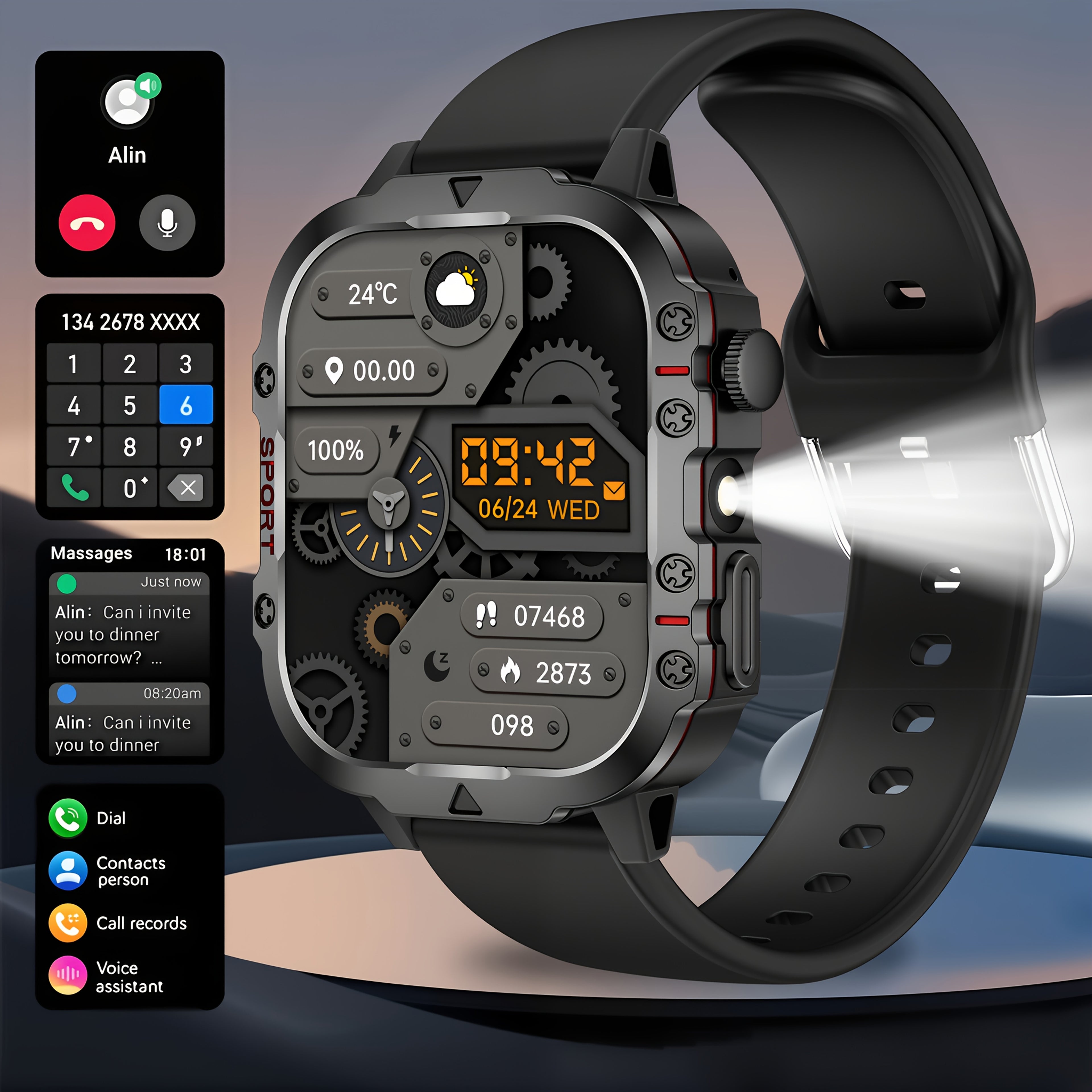 Smartwatch, Schwarz Drei Stahl für Männer Frauen und Alltag – Detailansicht 6