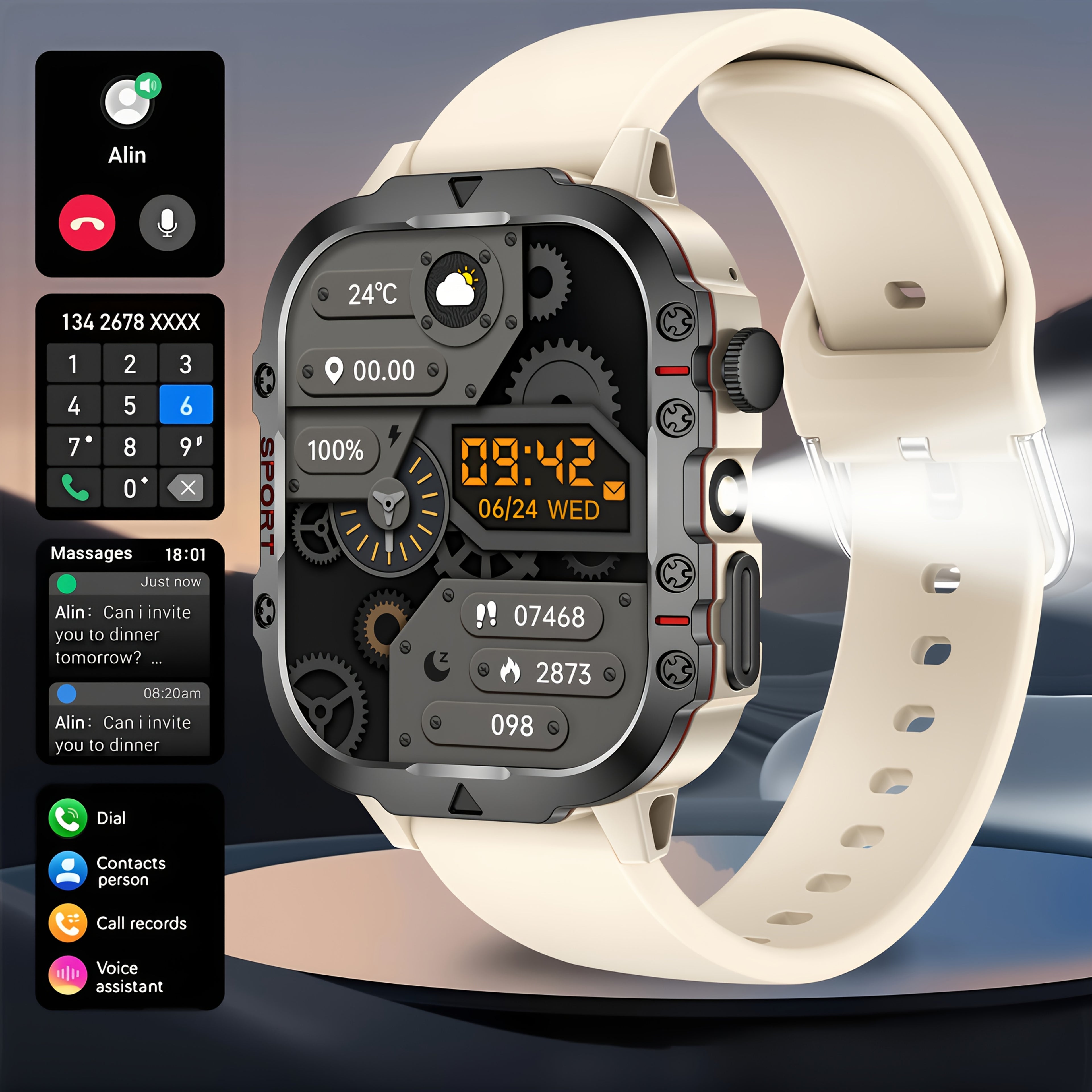 Smartwatch, Schwarz Drei Stahl für Männer Frauen und Alltag – Detailansicht 8