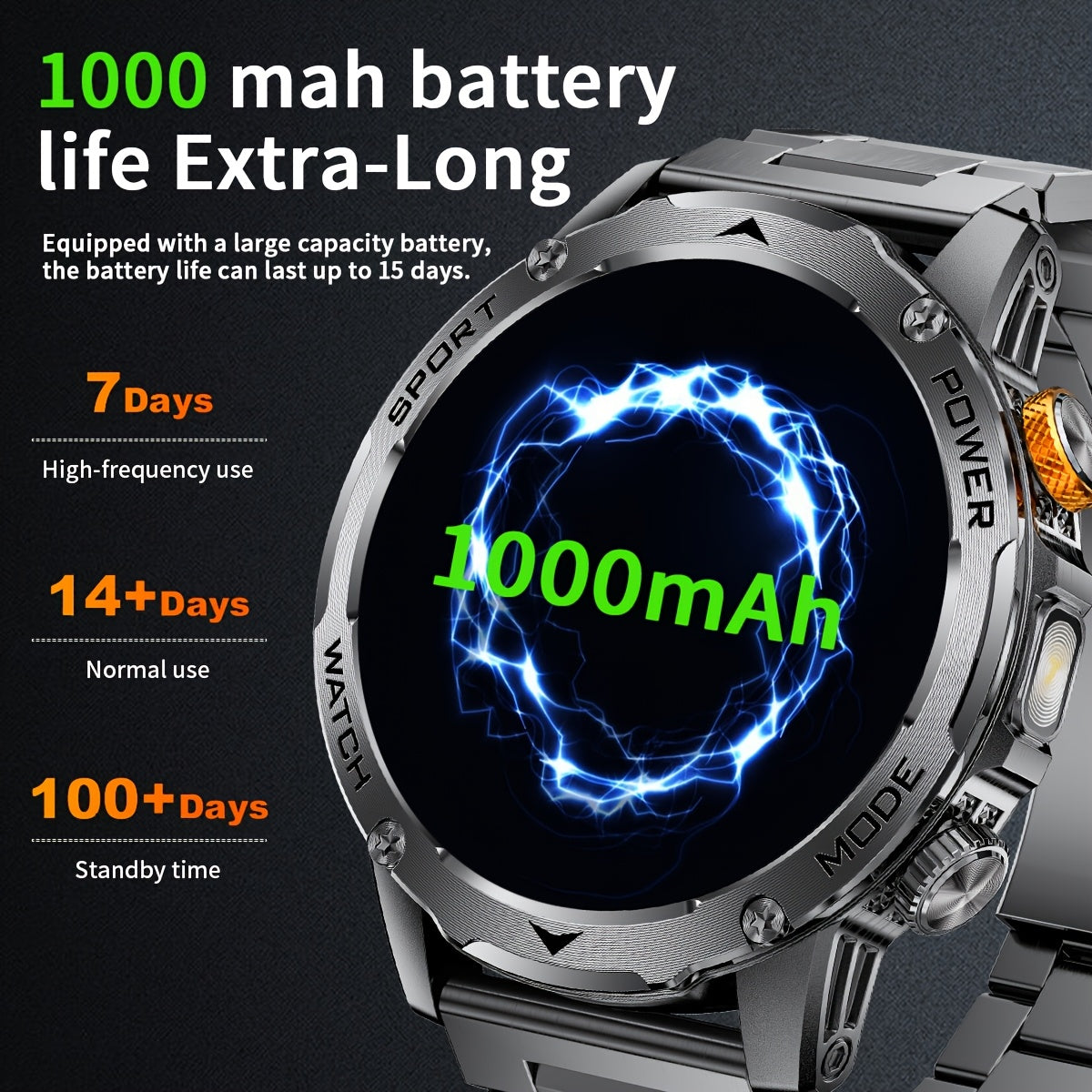Smartwatch, Schwarz für Alltag und iPhone Android Schrittzähler Smartwatch 2 – Detailansicht 3