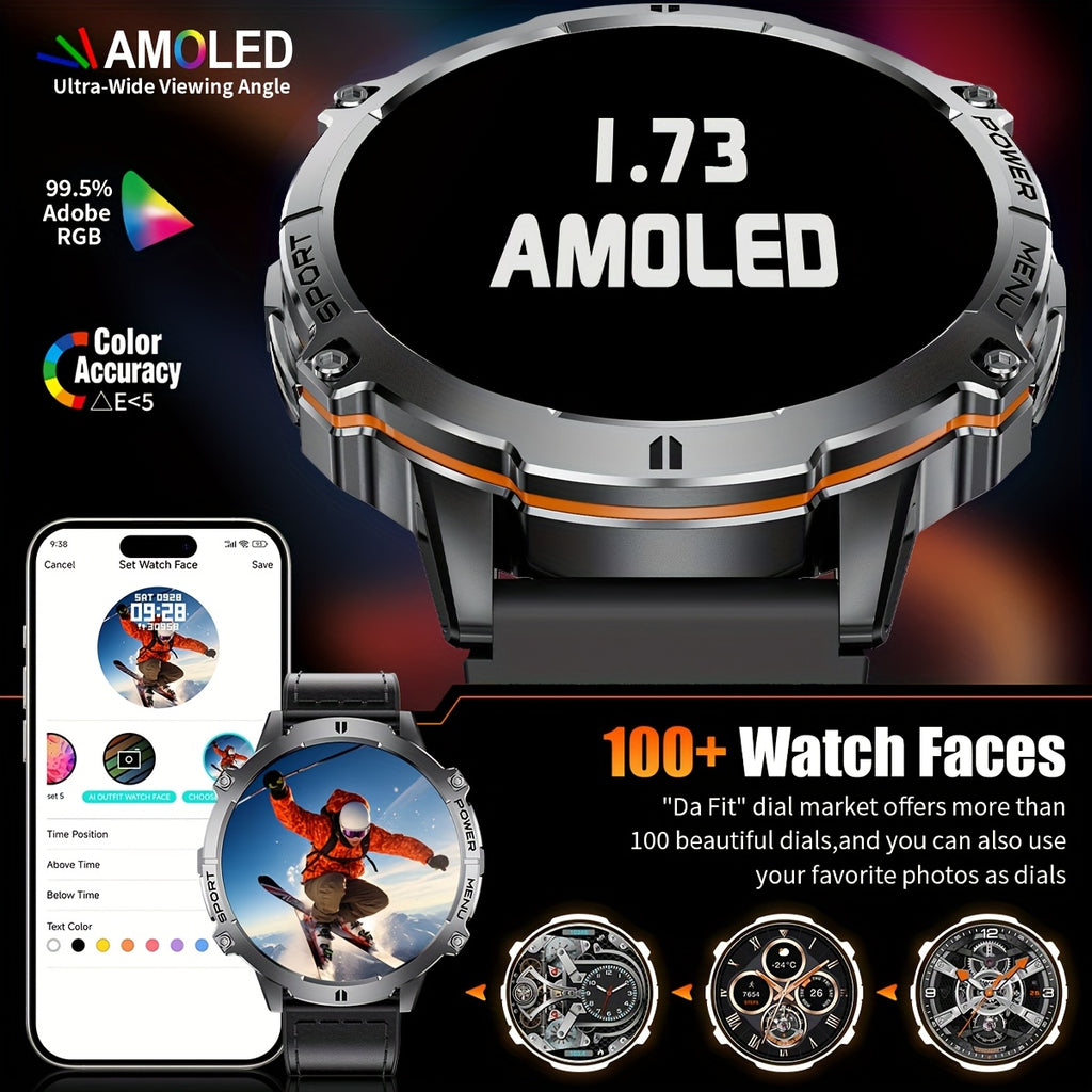 Smartwatch, Schwarzes und oranges Silikonarmband für Herren und iPhone – Detailansicht 11