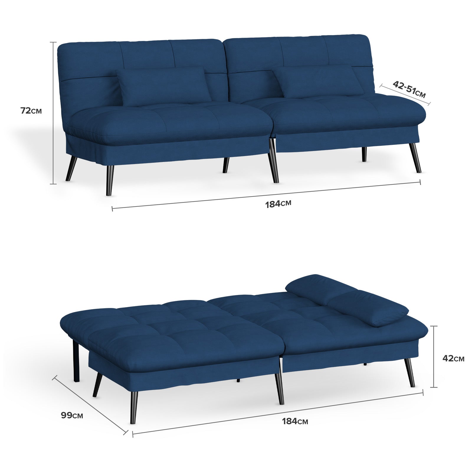 Sofa Schlafsofa, BLAU für Schlafzimmer und Bett – Detailansicht 4