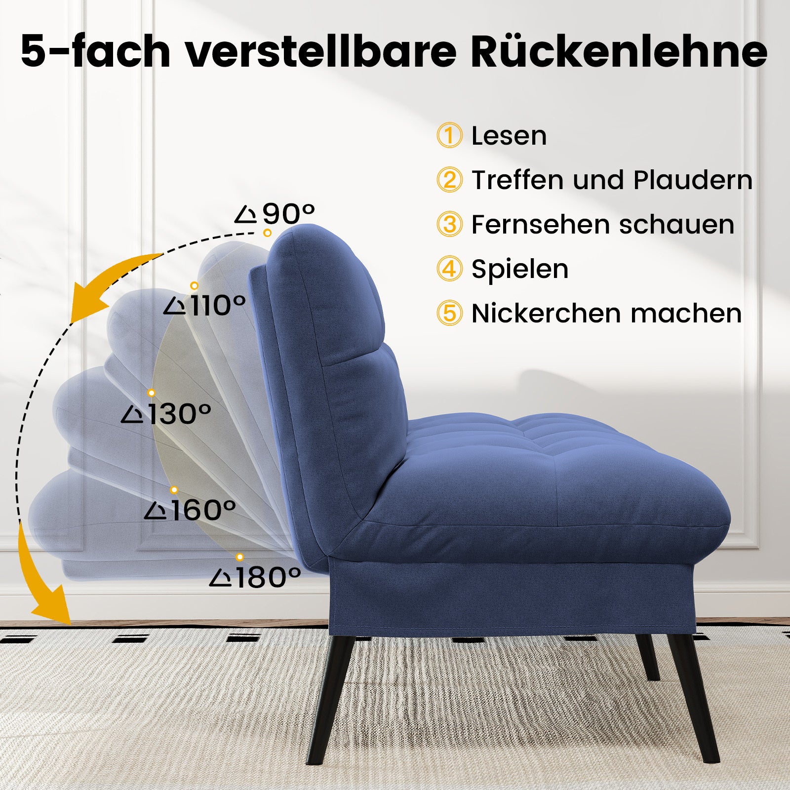 Sofa Schlafsofa, BLAU für Schlafzimmer und Bett – Detailansicht 6