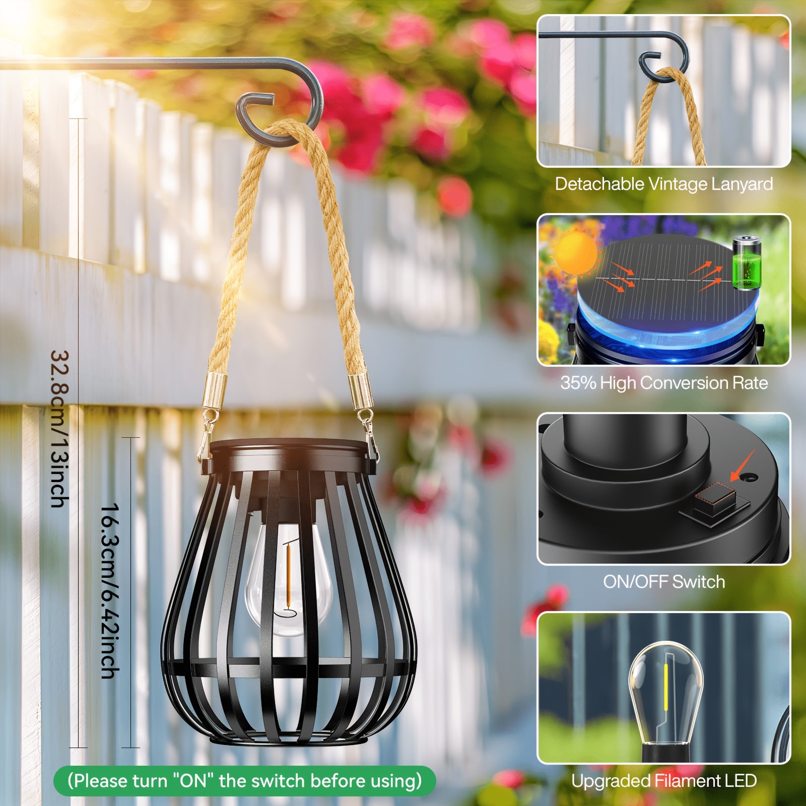 Solar-Außenleuchten, Metall für Garten und Terrasse – Detailansicht 4